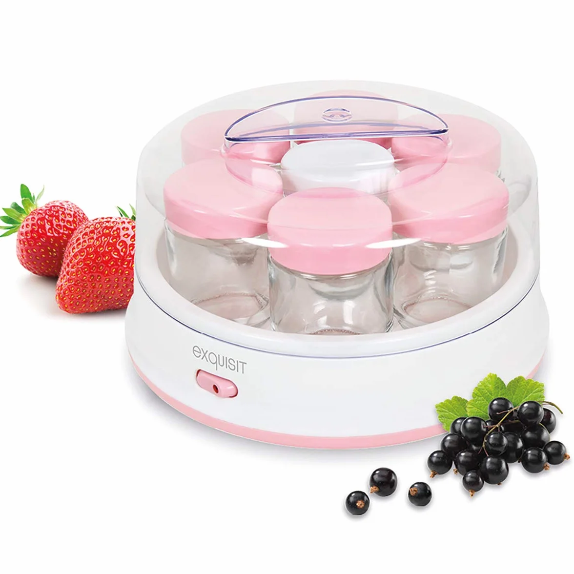 Exquisit YM 3101 WEP yogur Maker/yogurtera/15 W/7 Mucha vasos/1,4 L/, apto para lavavajillas, Blanco y Rosa