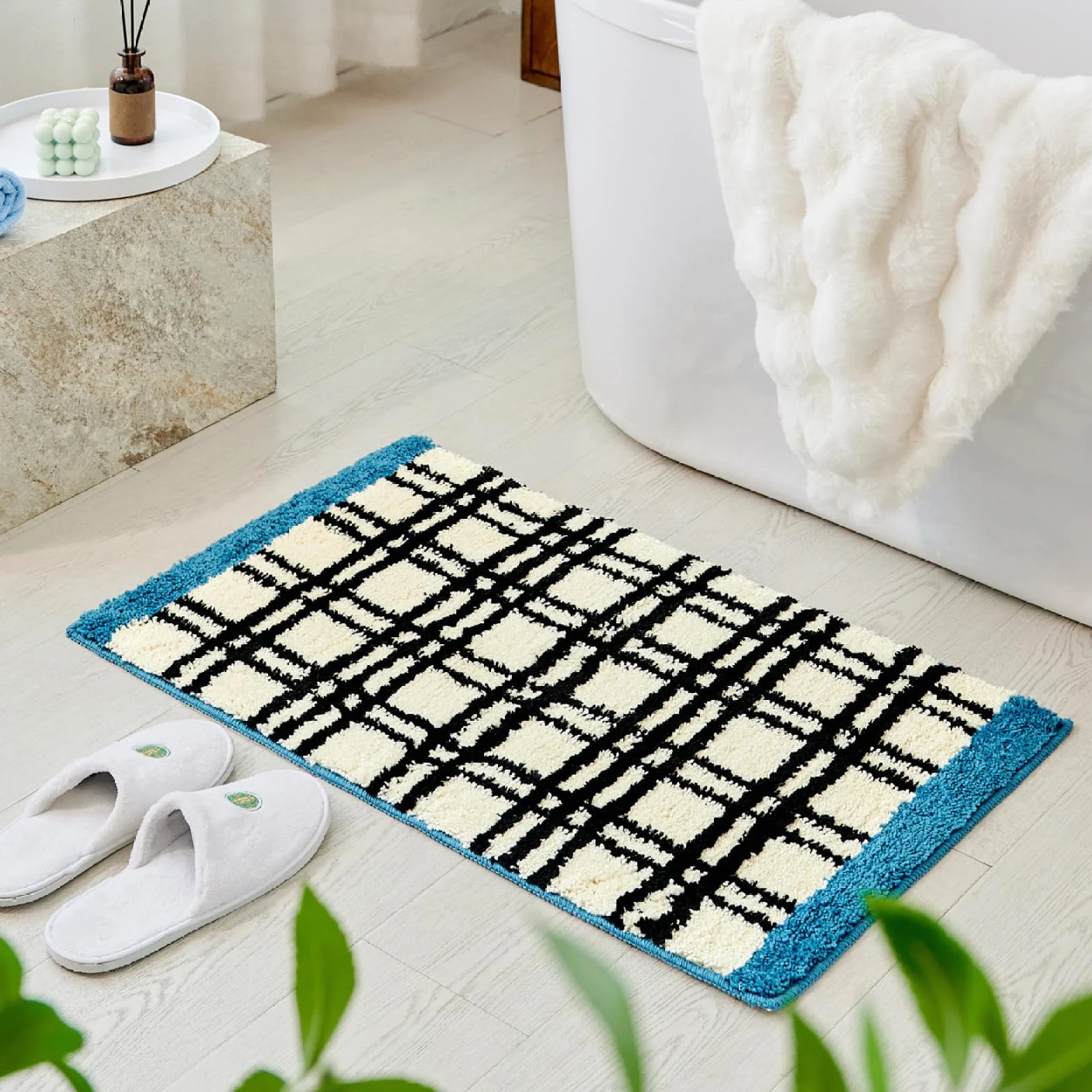 Alfombra de baño de microfibra suave, antideslizante, sin agua, rápida, color azul, gruesa, lavable, 40 x 60 cm para seguridad