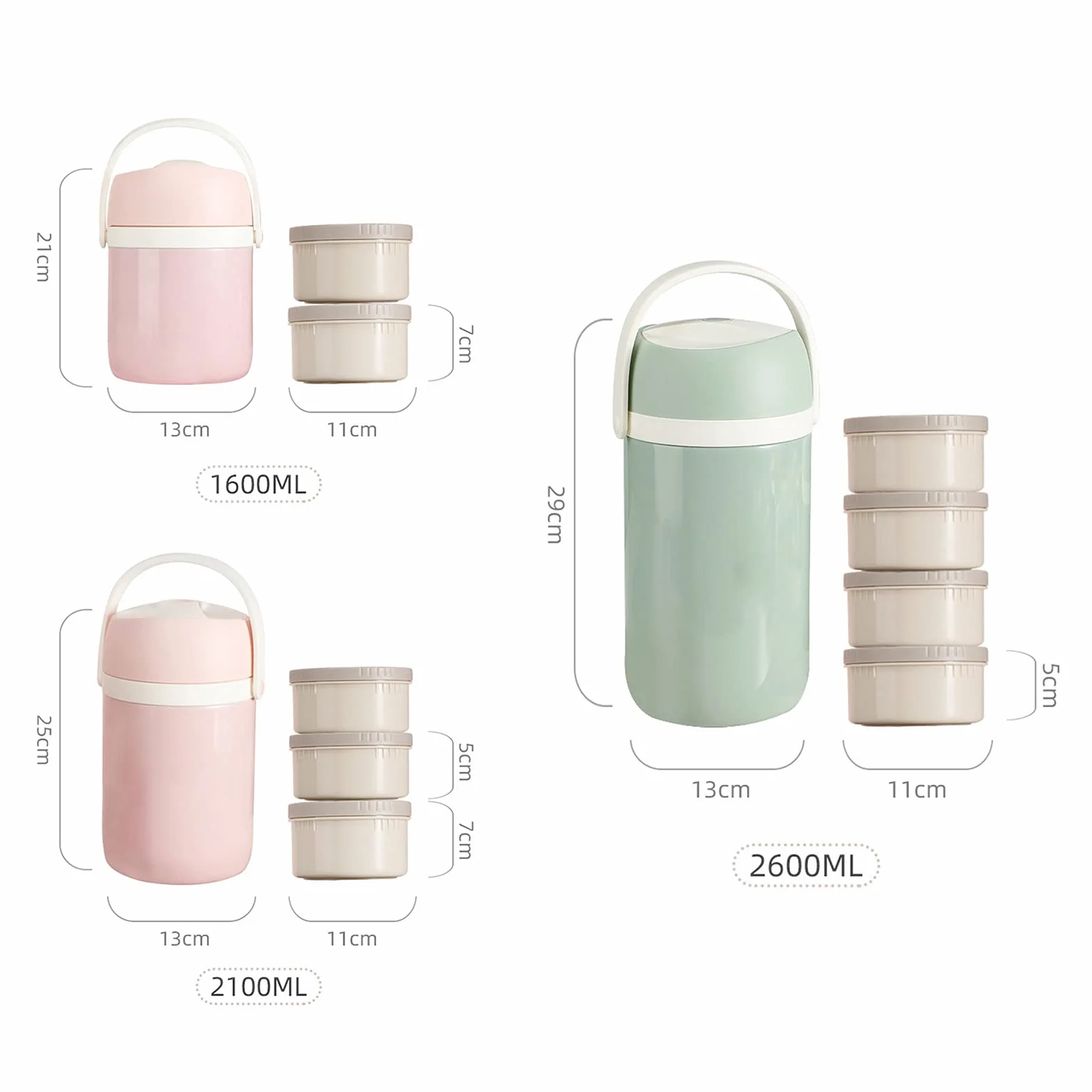 Fiambrera Térmica de Acero Inoxidable, Frasco Aislante térmico para Alimentos Apilable a Prueba de Fugas,Lunch Box Caja bento con Bolsa de Almuerzo y Cuchara Tenedor,Verde,1.6L+2 Layers