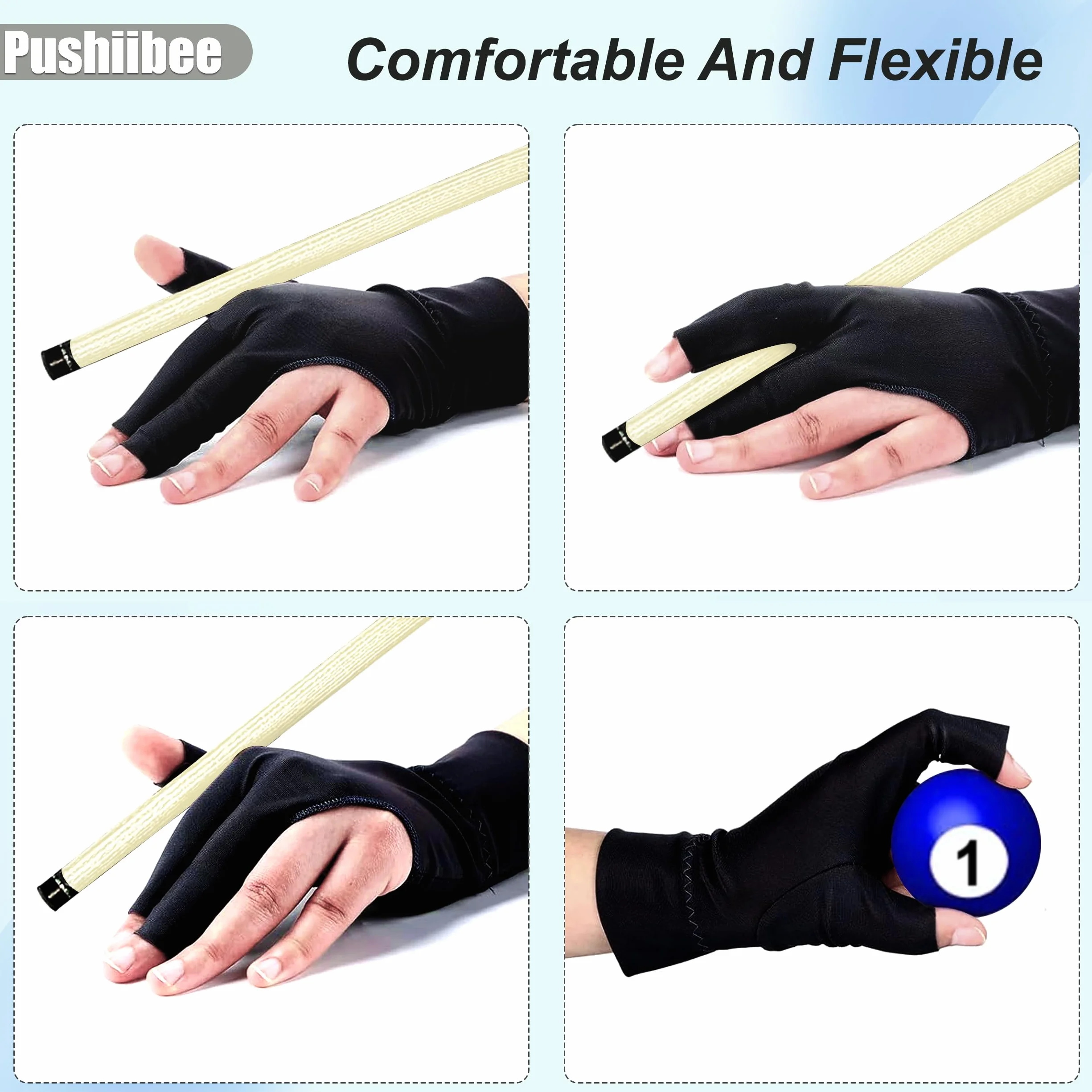 Guante de Billar, 3 Piezas Guantes de Snooker para Mano Izquierda, Guantes de Billar de 3 Dedos Pool Cue Antideslizantes Guantes de Taco para Hombre y Mujer