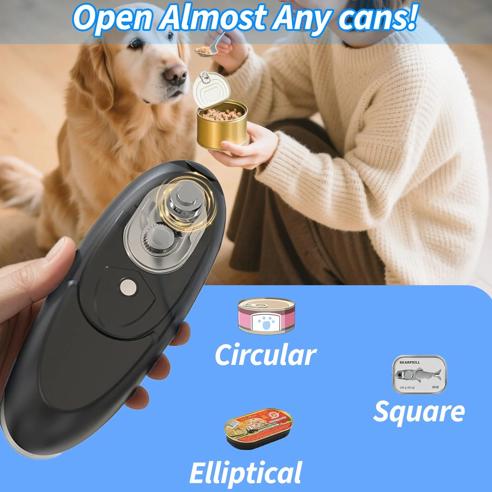 Abrelatas eléctrico, abridor de tarros eléctrico recargable por USB, dispositivo de cocina, funcionamiento automático de un solo toque, abrelatas a pilas con borde liso para personas mayores