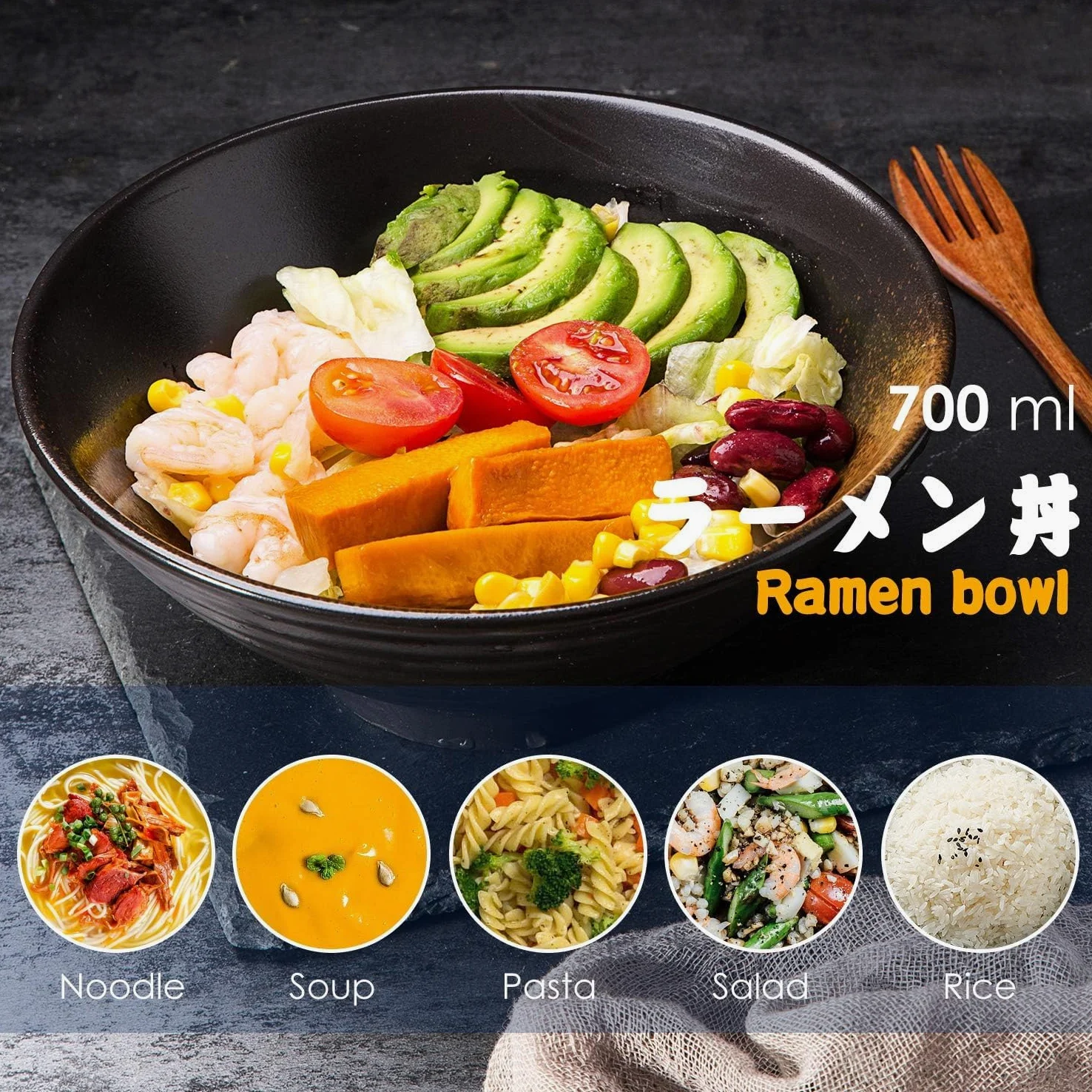 Genérico Juego de 6 tazones Grandes de Porcelana para Sopa Ramen de 2,700 ml con cucharas y Palillos, para Udon, Pasta, pho, soba, Cereales y ensaladas.