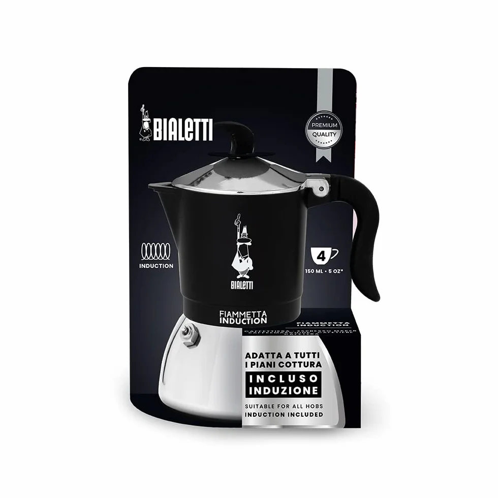 Bialetti Fiammetta Cafetera de inducción, 4 tazas (150 ml), Apto para todos los fuegos, Diseño elegante, Negro