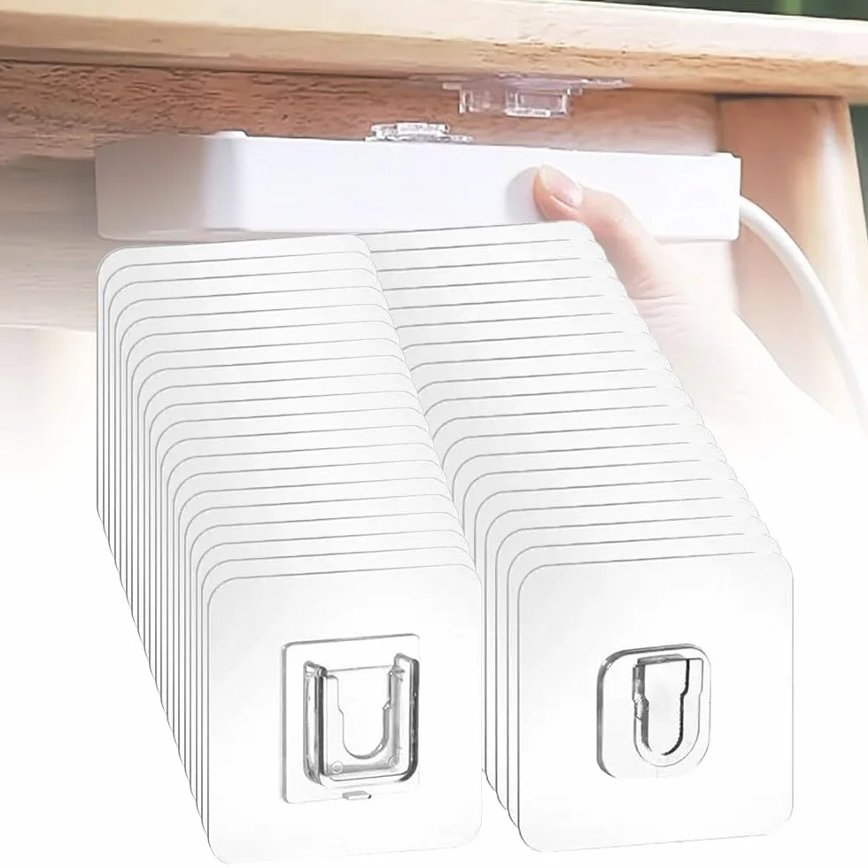 JUDUNA Ganchos de pared adhesivos transparentes de doble cara sin clavos, sin daños y sin rastro, ganchos autoadhesivos fuertes para baño y cocina, oficina, sin uñas, sin daños y sin rastros (50)
