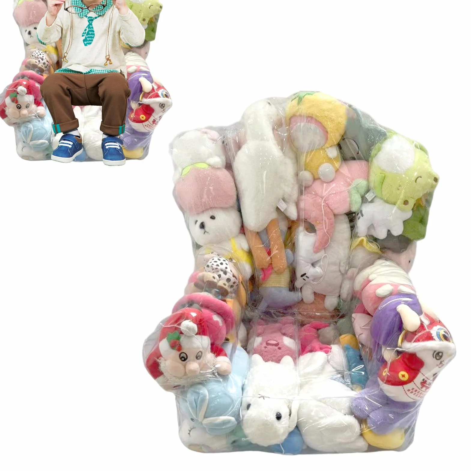 Almacenamiento De Peluches Puf - Saco Almacenamiento Peluches Transparente,Gran Sofá con Cremallera para Sala Cuarto Juego Aula Niños Niñas Jóvenes Preescolar