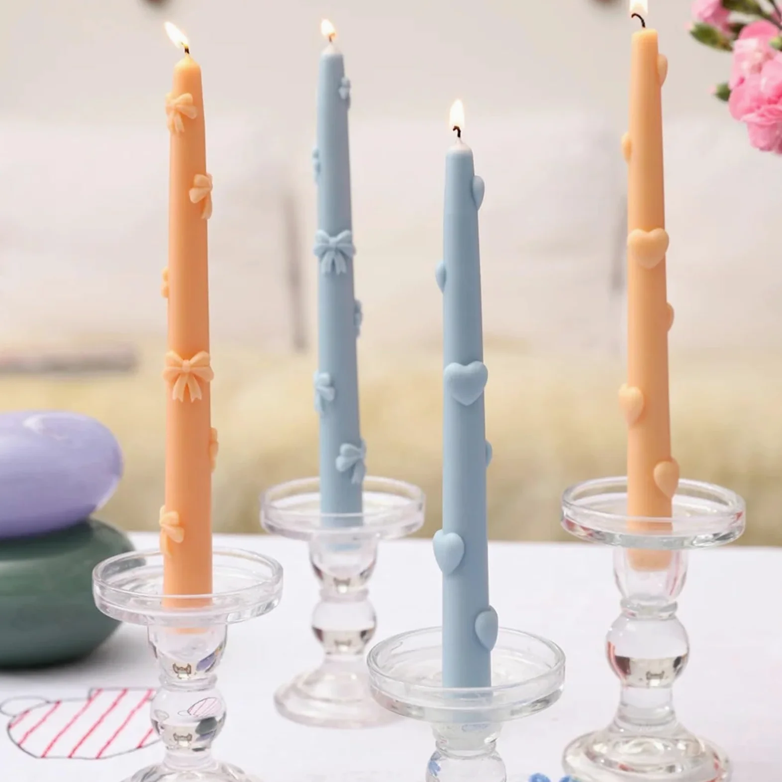 Molde de silicona for velas con forma corazón y lazo, moldes for aromáticas for fabricación, herramientas decoración del hogar para Velas(White Ribbon Bow)