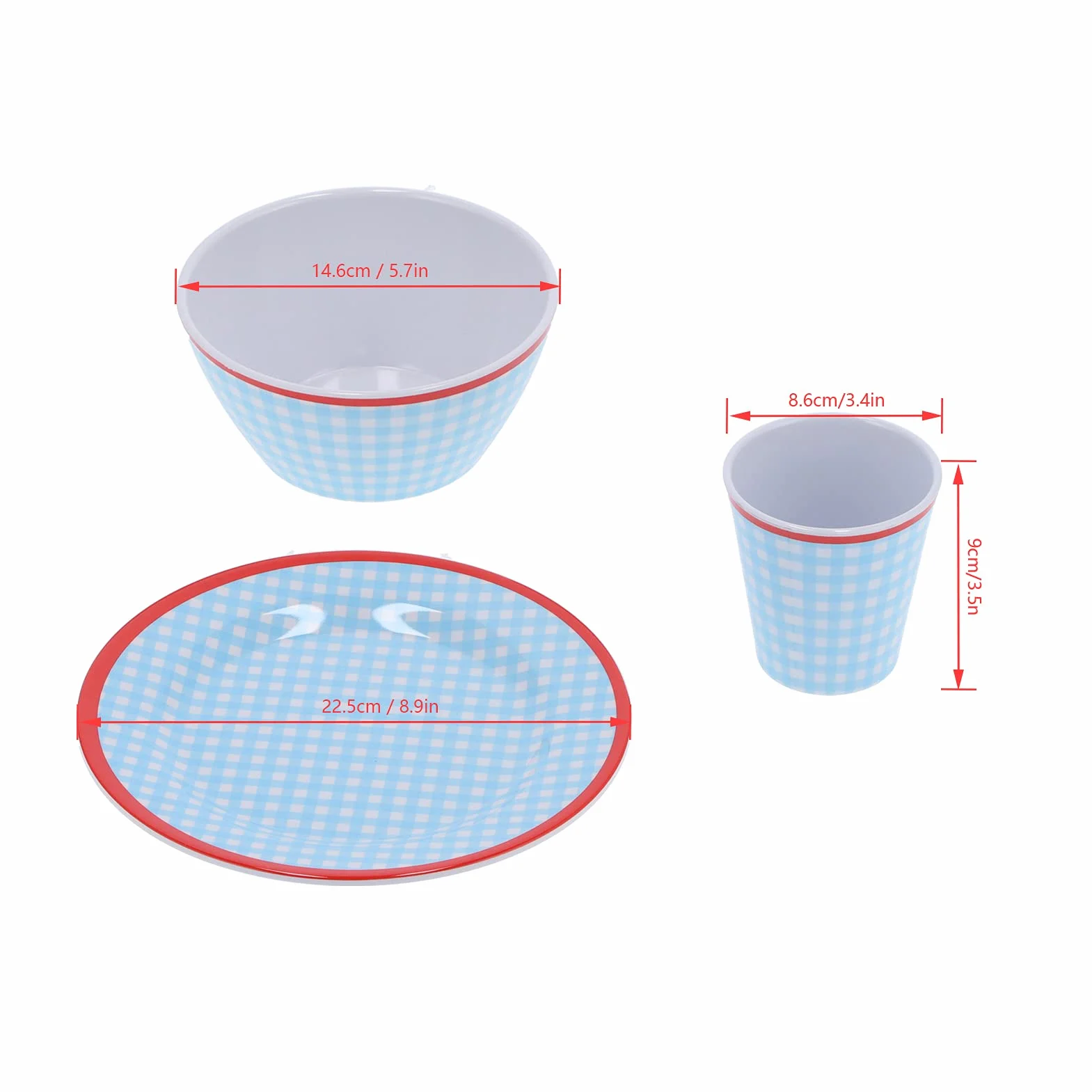 Juego de vajilla de rejilla azul, juego de vajilla de melamina de 12 piezas, plato de tazón duradero y antiescaldaduras para restaurante de cocina en el hogar, diseño de rejilla
