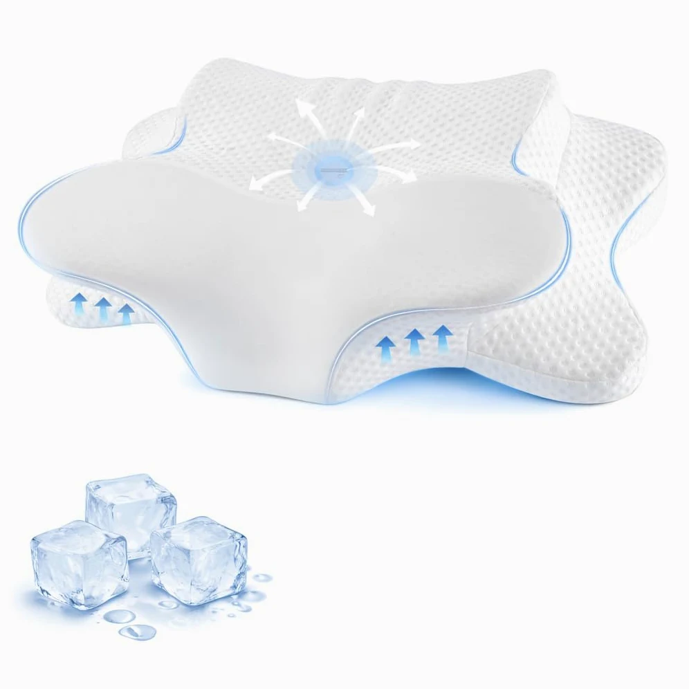 FUNCCUBE Almohada Cervical para el Cuello, Almohada de Espuma viscoelástica para aliviar el Dolor al Dormir, Almohada ergonómica para Dormir de Lado, Espalda y estómago, Almohada ortopédica