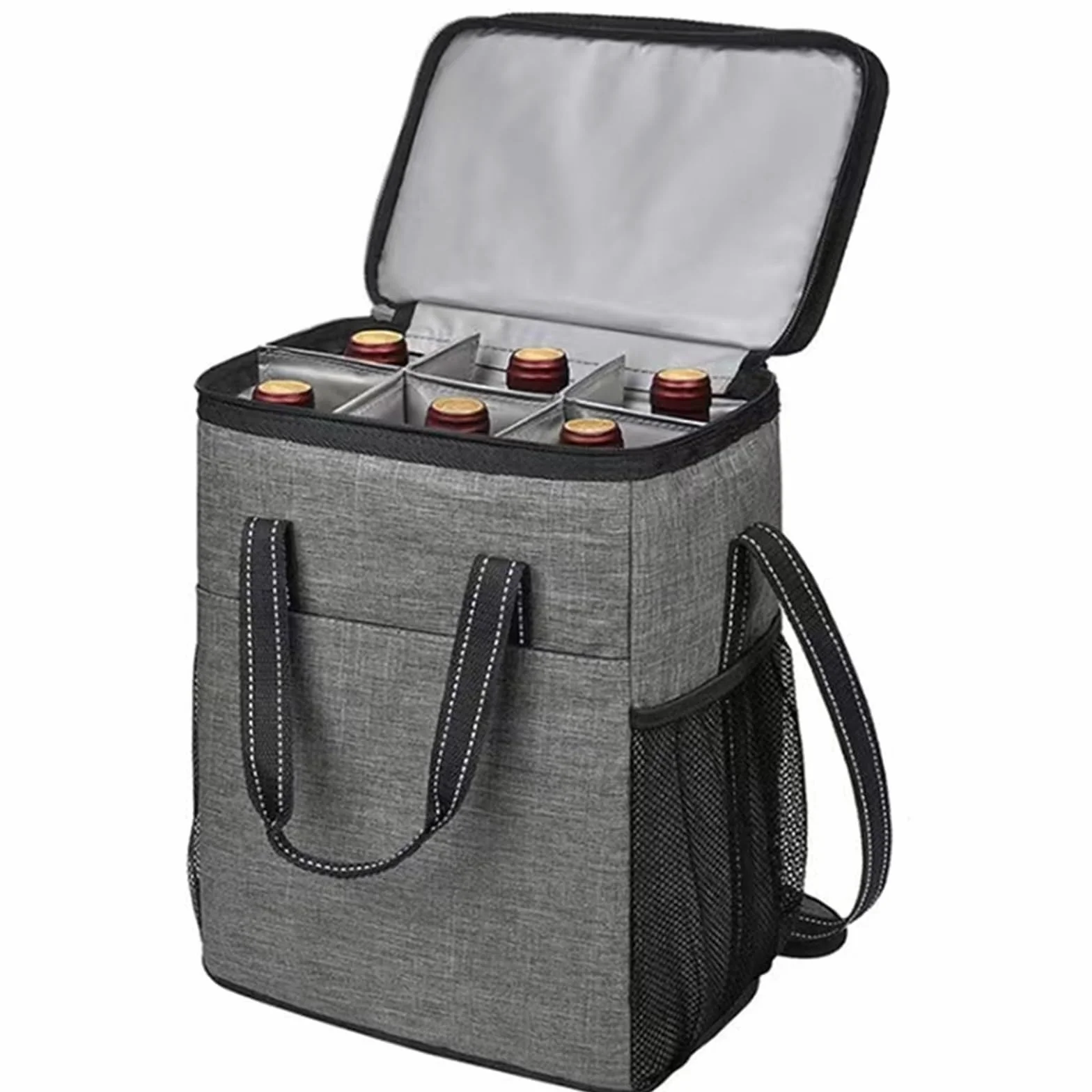 Bolsa Enfriadora de Vino para 6 Botellas, Bolsa Isotérmica Aislada y a Prueba de Fugas con Asa y Correa de Hombro, para Picnic Camping Viaje(Gray)