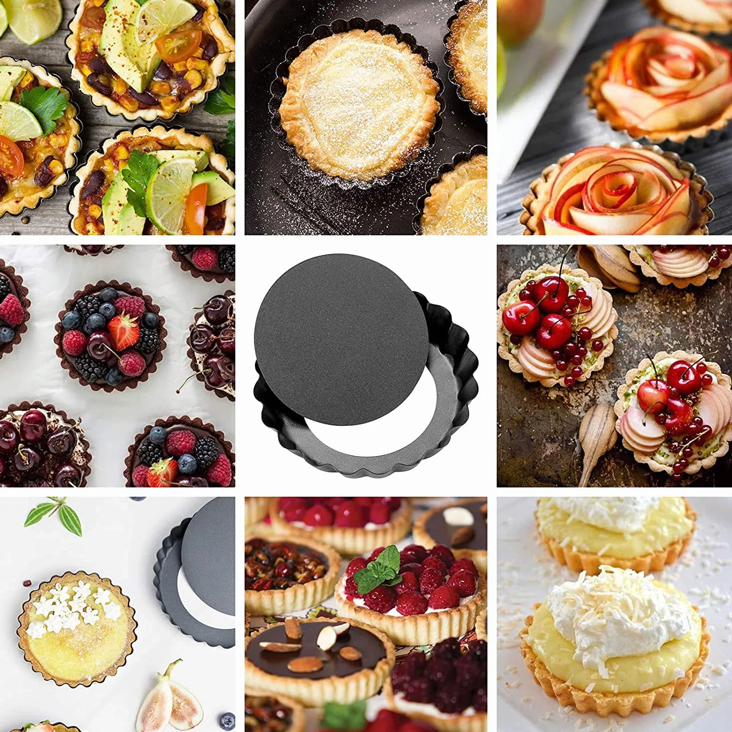 PIQIUQIU Juego de 6 Tartaletas,10 cm Moldes para Magdalenas Galletas Tartaletas, Antiadherentes Molde para Mini Quiche,extraíble Loose Bottom Tart Pie,Tarta,