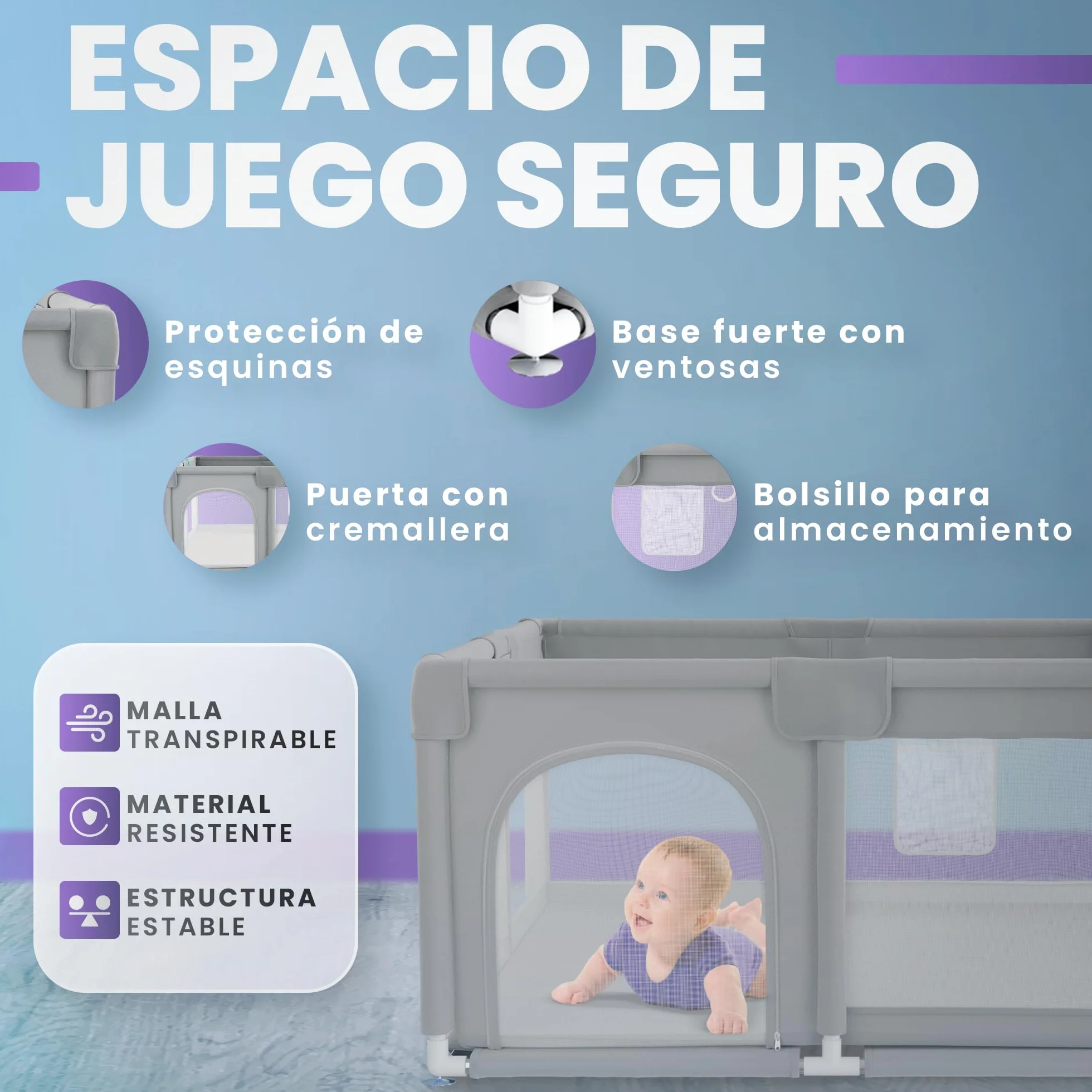 JUPPLIES Parque Infantil Bebé 120x120cm Corralito con Malla Transpirable