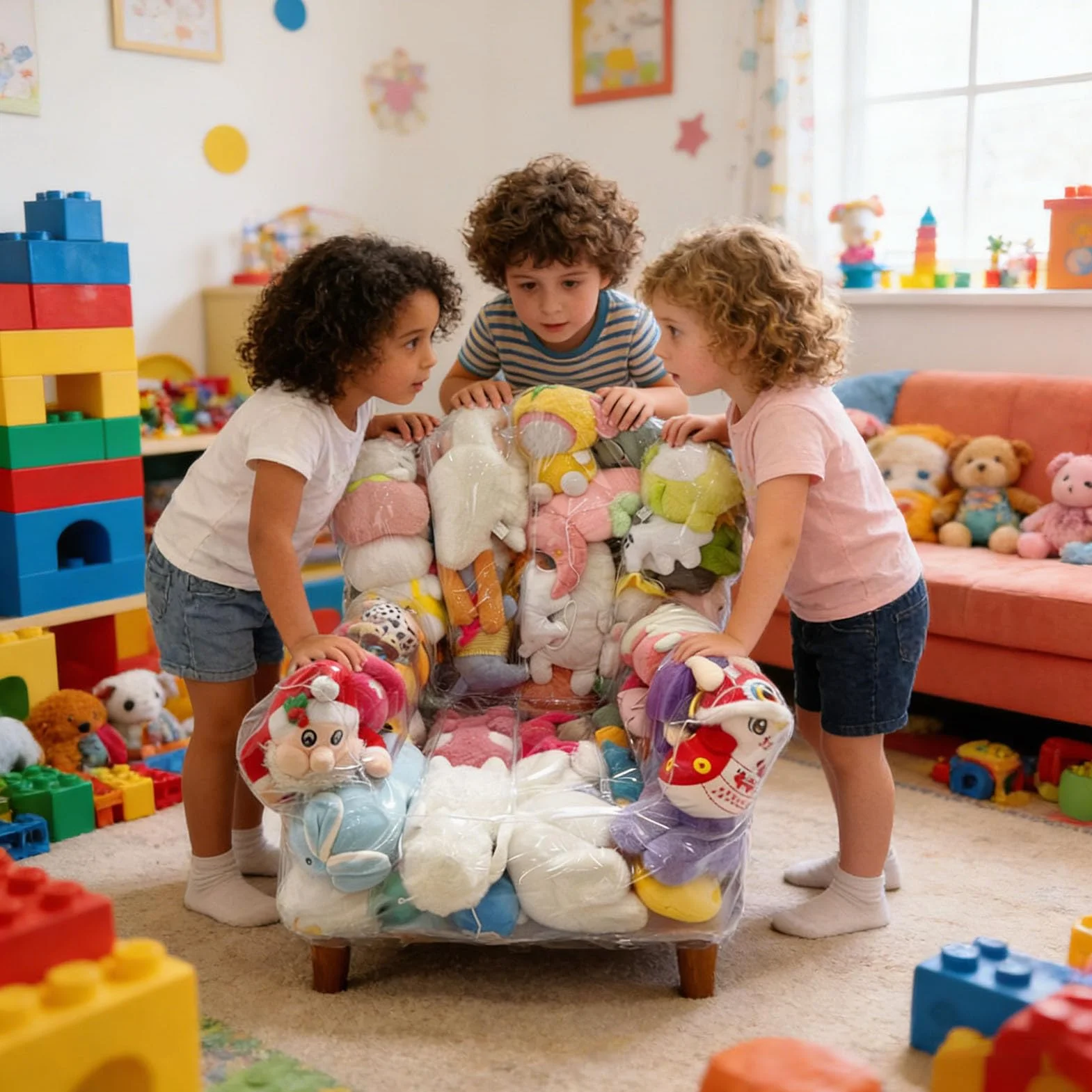 Almacenamiento Para Animales de Peluche en Forma de Puf | Transparente Para Juguetes de Peluche - Sillón Puf Para Almacenar Peluches - para Guardería Dormitorio Sala de Juegos Sala de Estar Niños