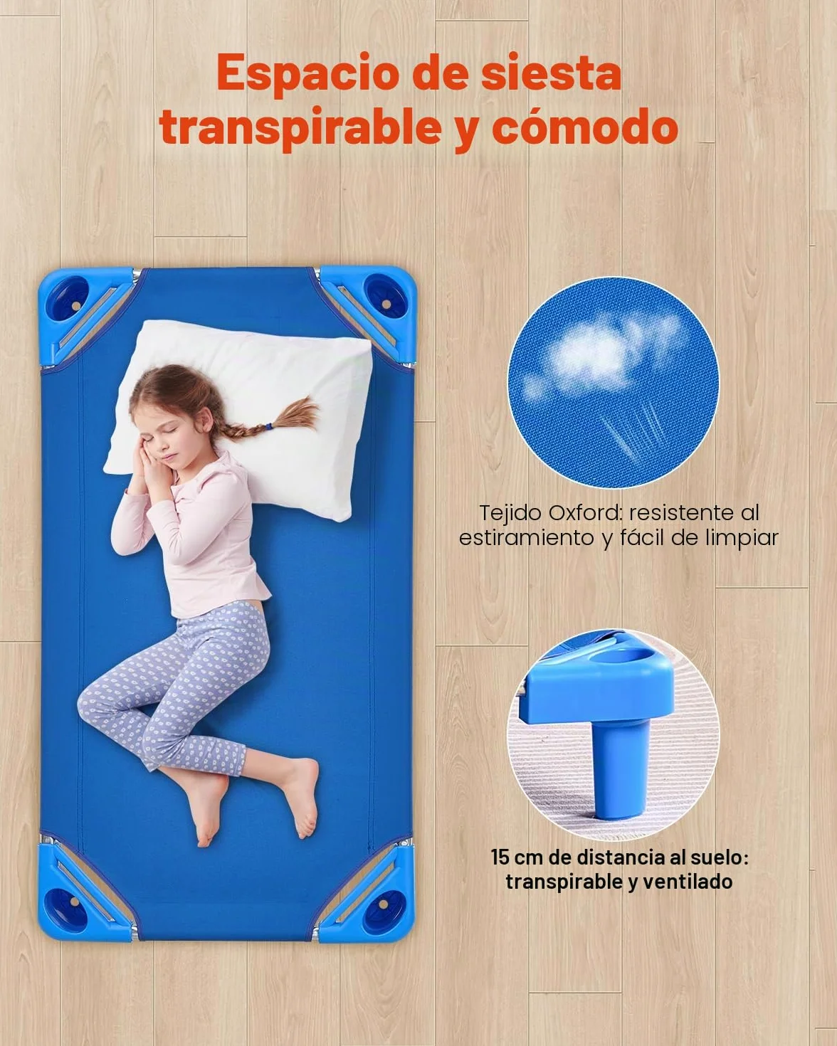 VEVOR Cuna Apilable para Niños 6 Piezas Cuna Portátil para Siesta de Niños 102x57 cm Cunas para Guardería para Niños Camas para Guardería en Aulas Preescolares para Dormir, Descansar, Siestas, Azul