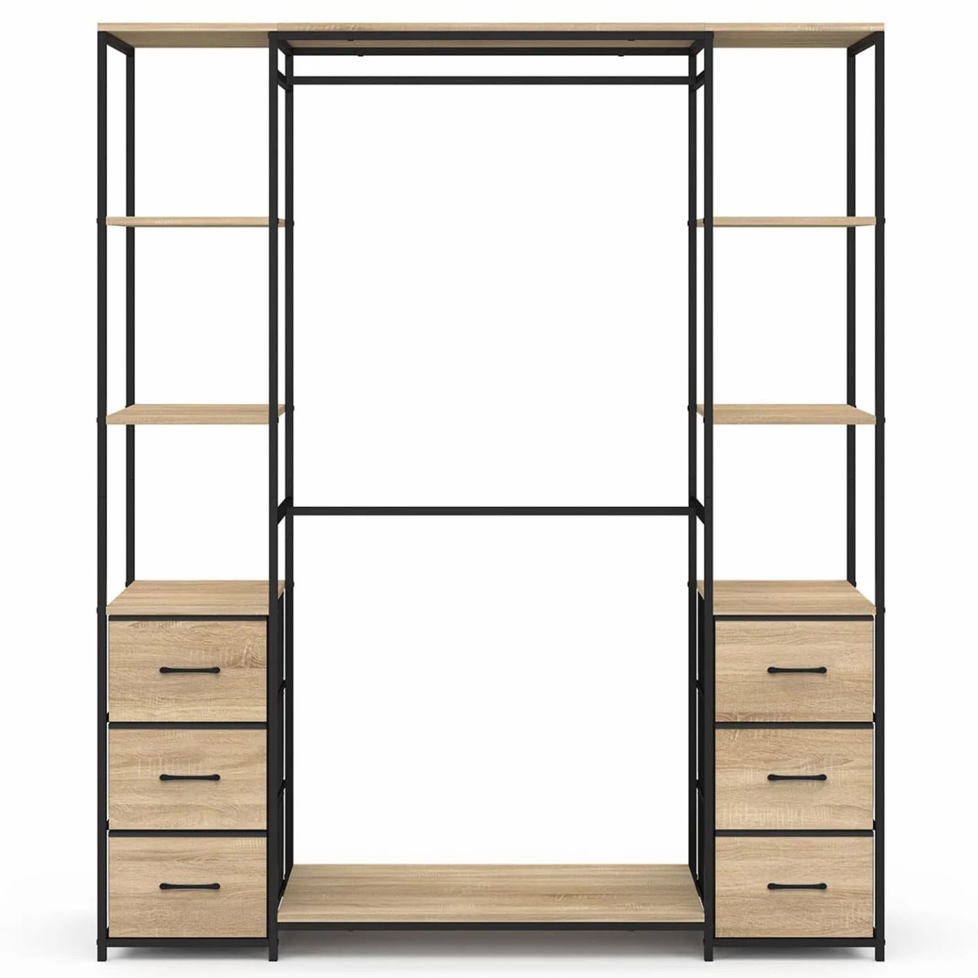 IDMarket - Vestidor doble armario + doble columna L. Utah 140 cm con 6 estantes y 6 bandejas de tela de madera y negro