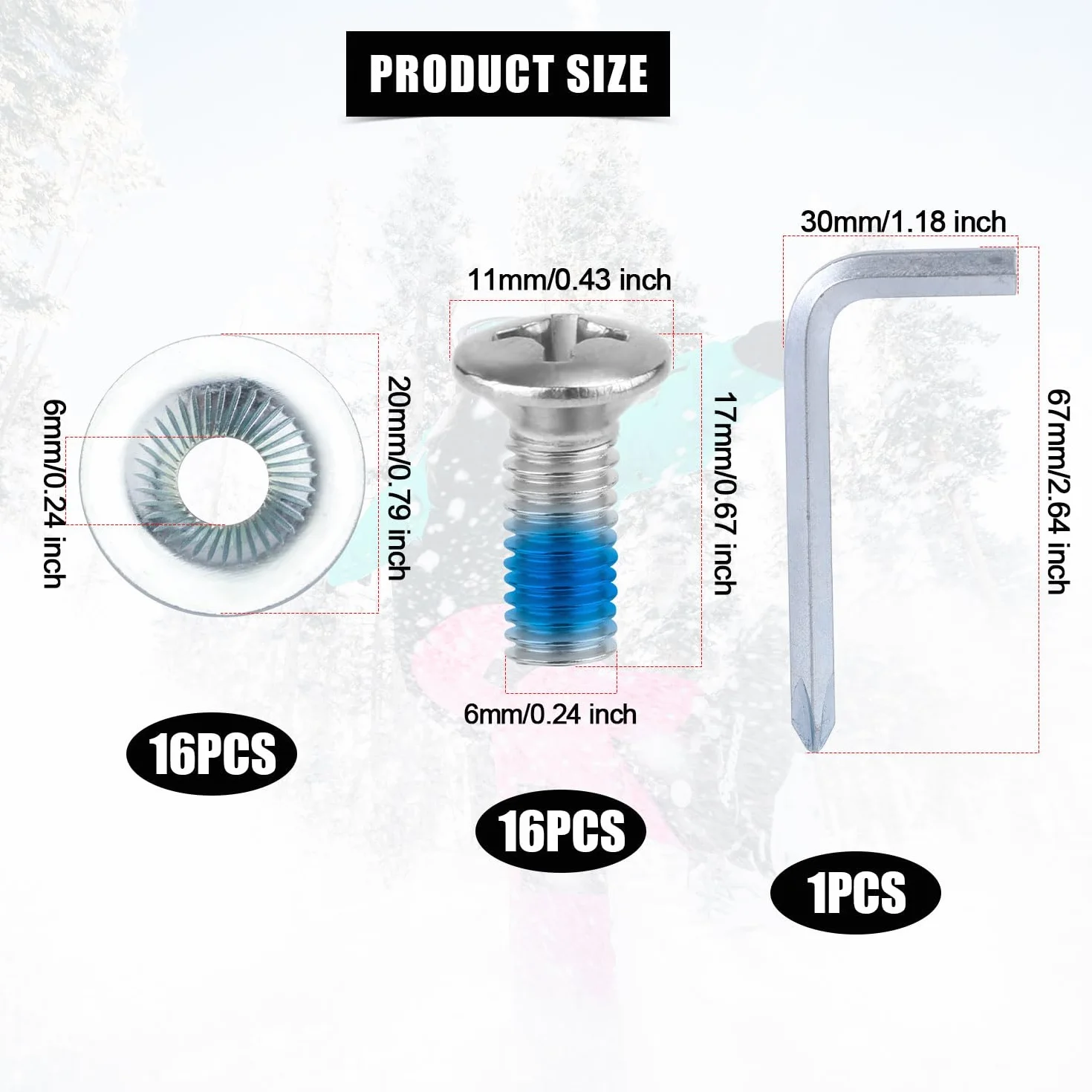 Tornillos para Fijación de Snowboard, Acero Inoxidable, Arandelas Antideslizantes con Destornillador