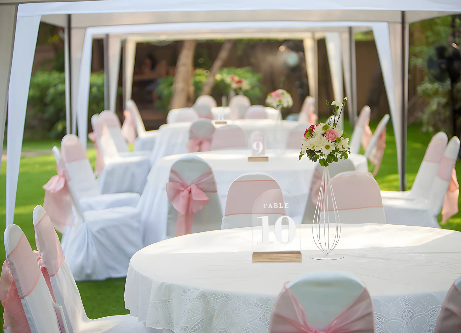 Letrero acrílico con números de mesa de soporte de madera, paquete de 10 hojas de acrílico transparente para bodas, letreros de arco acrílico de 5 x 7 pulgadas en blanco para restaurante, fiesta,