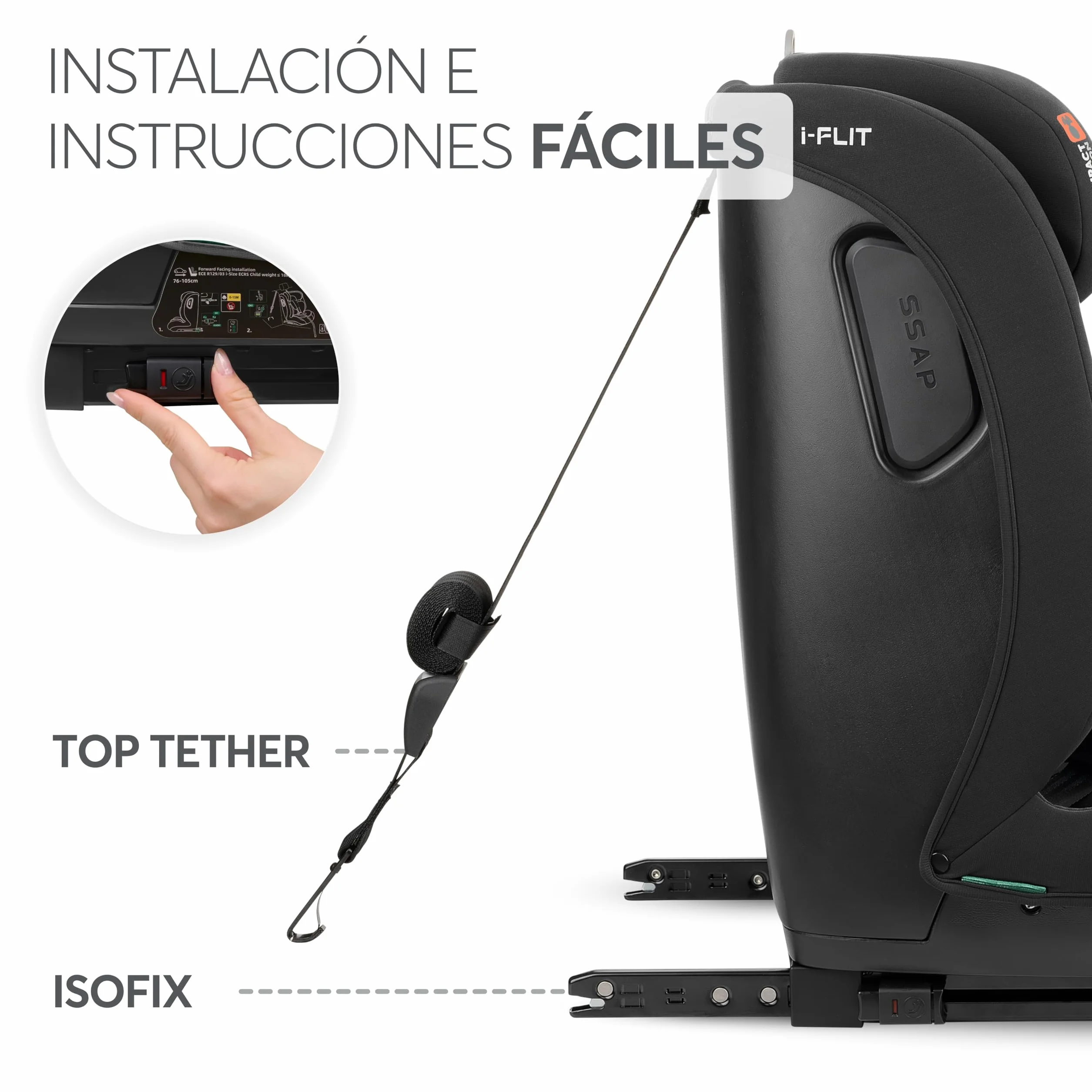 KikkaBoo Silla de Coche Bebe ISOFIX Grupo 1 2 3 (9-36 kg) i-FLIT, de 15 Meses a 12 Años, Seguridad SPS, Reposacabezas Ajustable, Top Tether, 12 Posiciones Reposacabezas, Negro