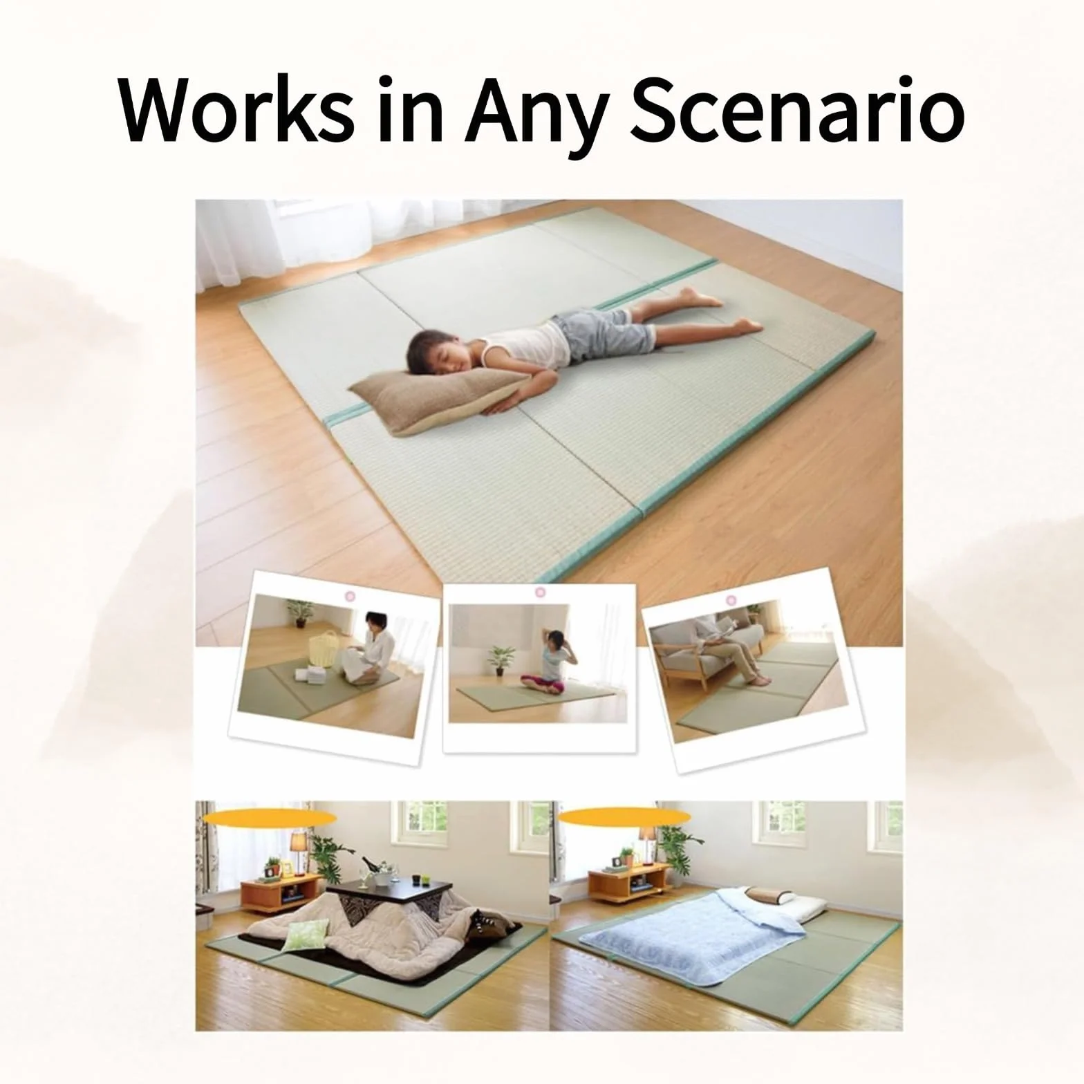 Tradicional Japonesa Tatami, futón Verde 100％ Natural de Rush Hierba(sin Teñir),a 4 Pieghe,para la meditación Yoga Zen Room japonés Tearoom,3.5cm Grueso(Size:90×200×3.5cm)