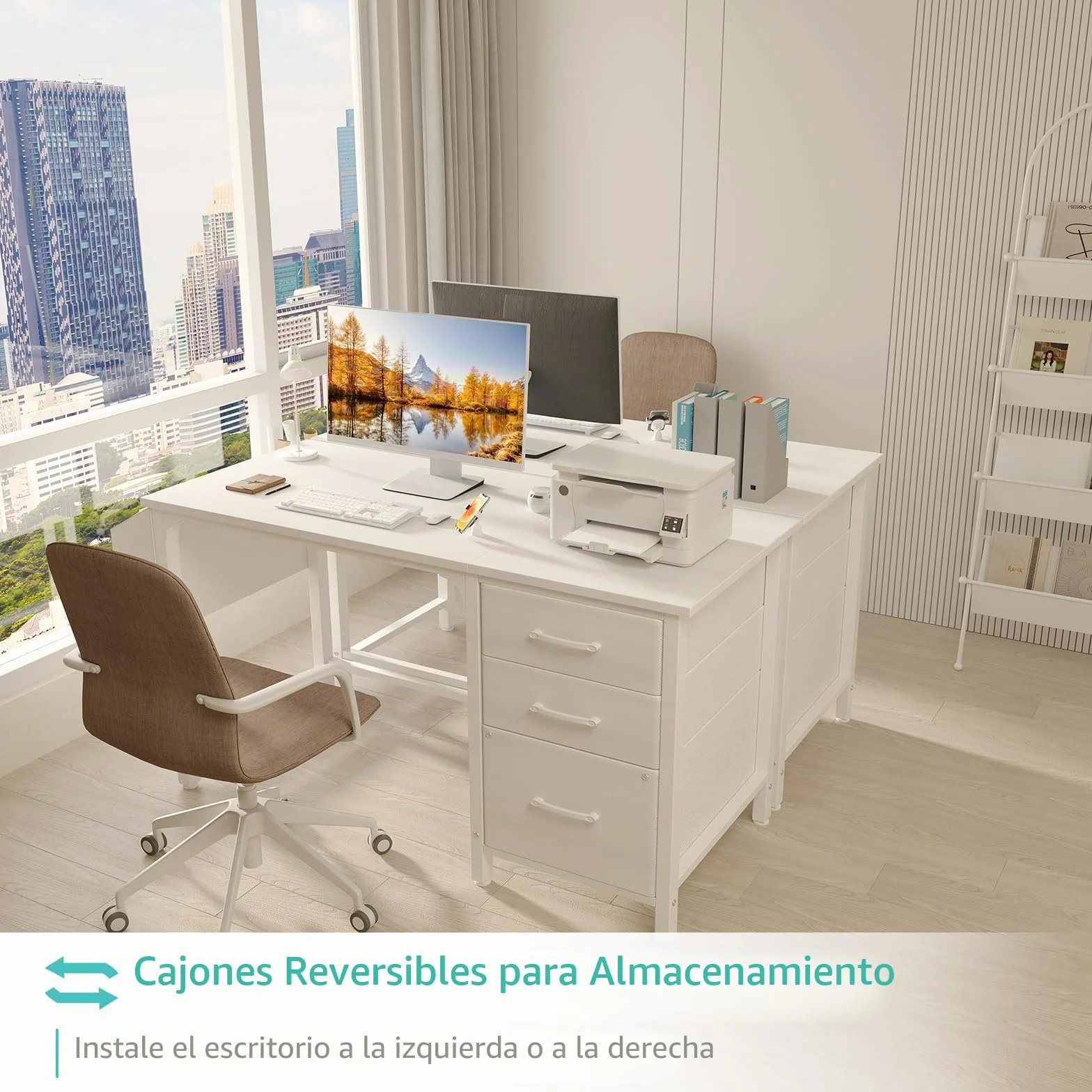 Lufeiya Mesa Escritorio Blanco con 3 Cajones Mesa Escritorio Ordenador Pequeña 120CM para Oficinas Gaming Nña Juveniles