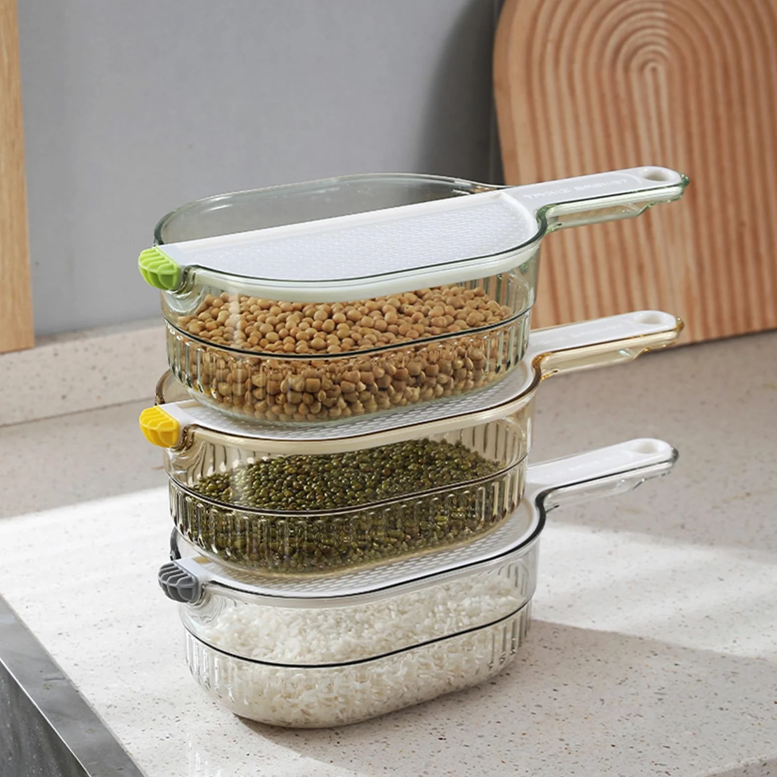Colador de Verduras, Cesta de arroz for Cocina, Cesta escurridora de Verduras y Frutas, Cuenco for Lavar arroz para Remojar(Jaune)
