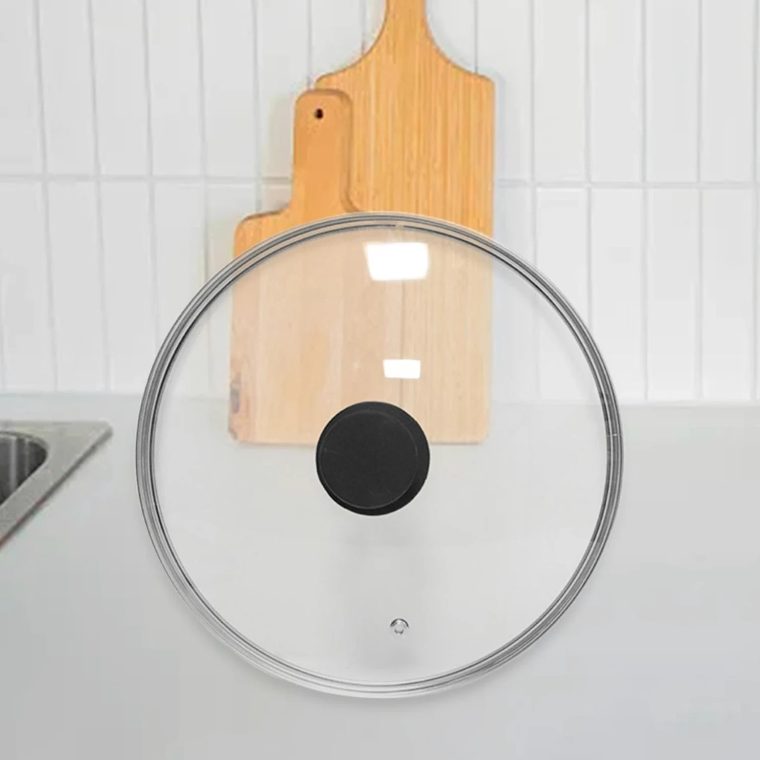 Tapa de Cristal 34 cm, Universal para Ollas y Sartenes, Tapa con Mango Termoplástico y Salida de Vapor, Tapa de Cristal Resistente al Calor, Apta para Lavavajillas