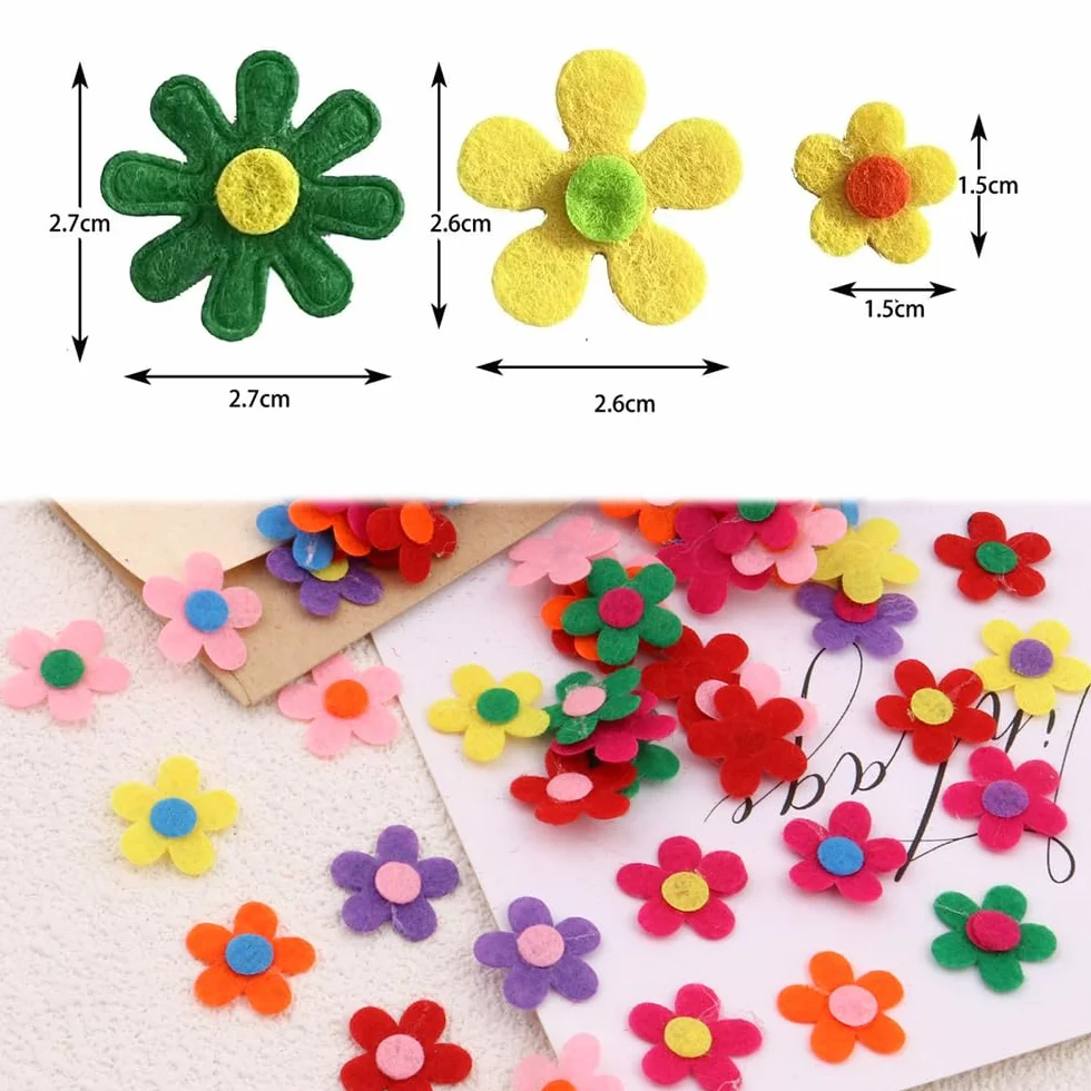 MSLSOZ 150 pétalos de fieltro, flores de fieltro coloridas, flores de cinco y ocho pétalos y mini flores, con 200 nanotapes de doble cara de 8 mm, adecuados para manualidades hechas a mano y