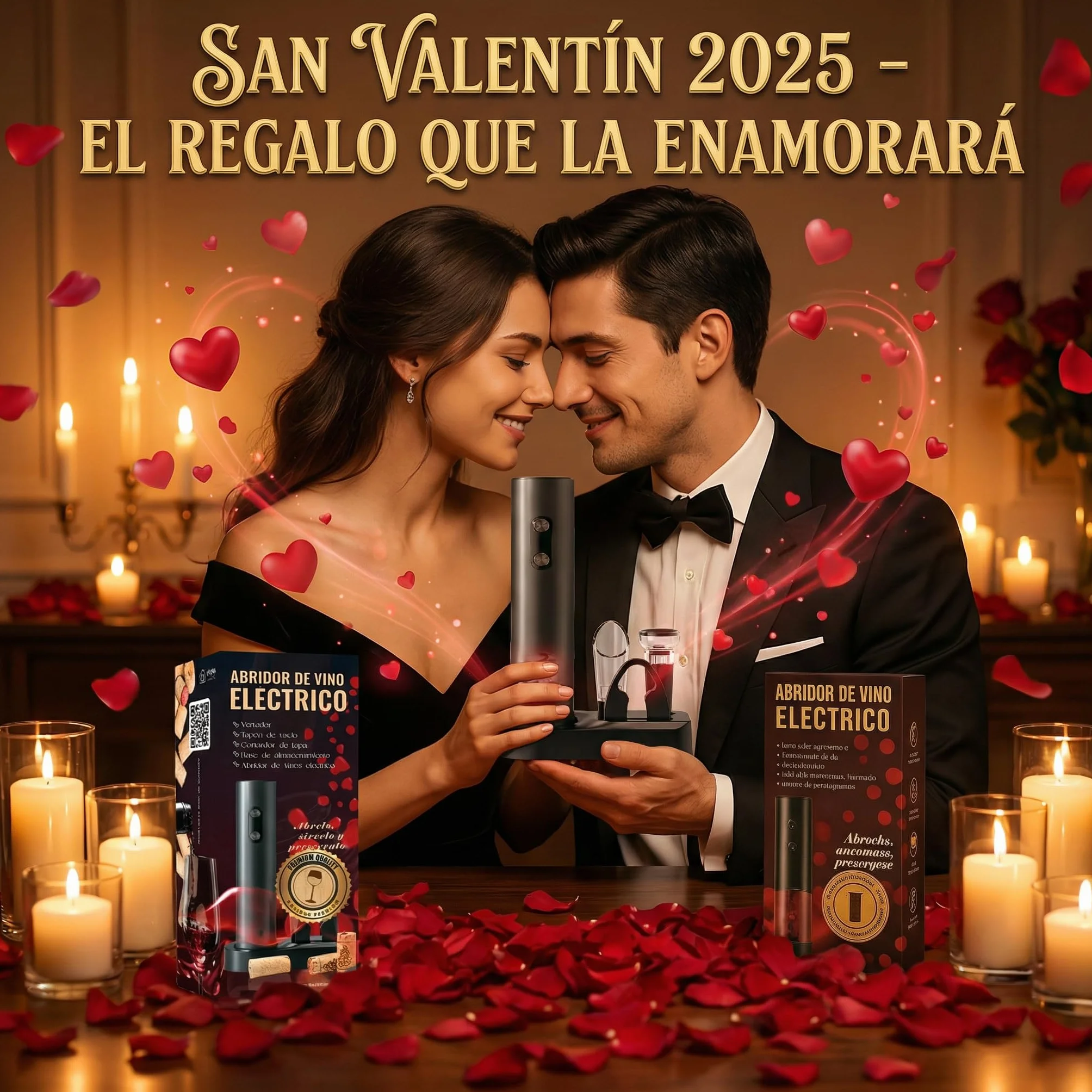 Sacacorchos eléctrico profesional con cortacápsulas, aireador y vertedor, Abridor de vino con base elegante, Regalos originales para hombre cumpleaños, Navidad o San Valentín, funciona con 4 pilas AA