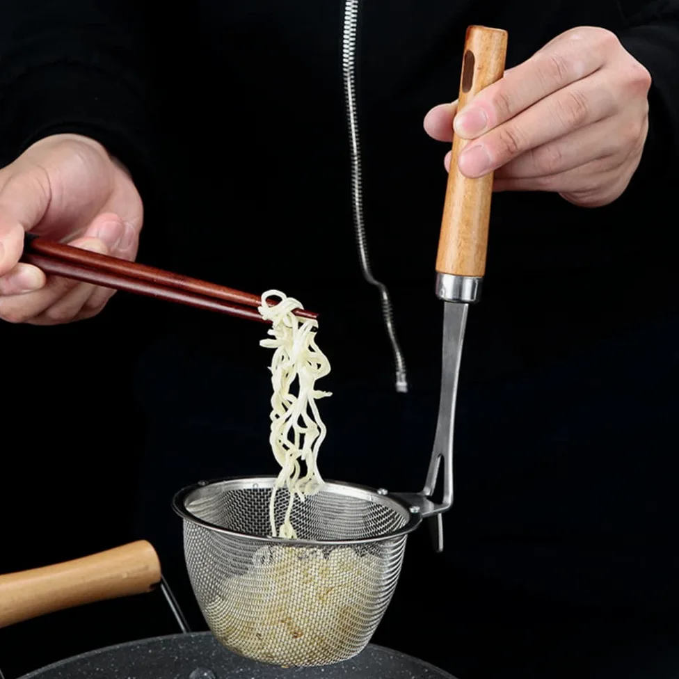 Colador de Malla Fina con Mango de Madera para Cocina, Ideal para Pasta, Fideos y freír