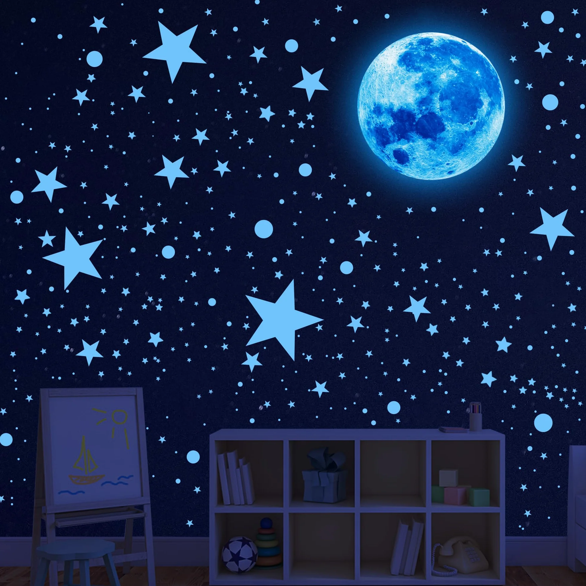 512Pcs Estrellas Fluorescentes Pegatinas Infantiles para Techo Pared Luna Puntos Luminoso Decoracion Habitación