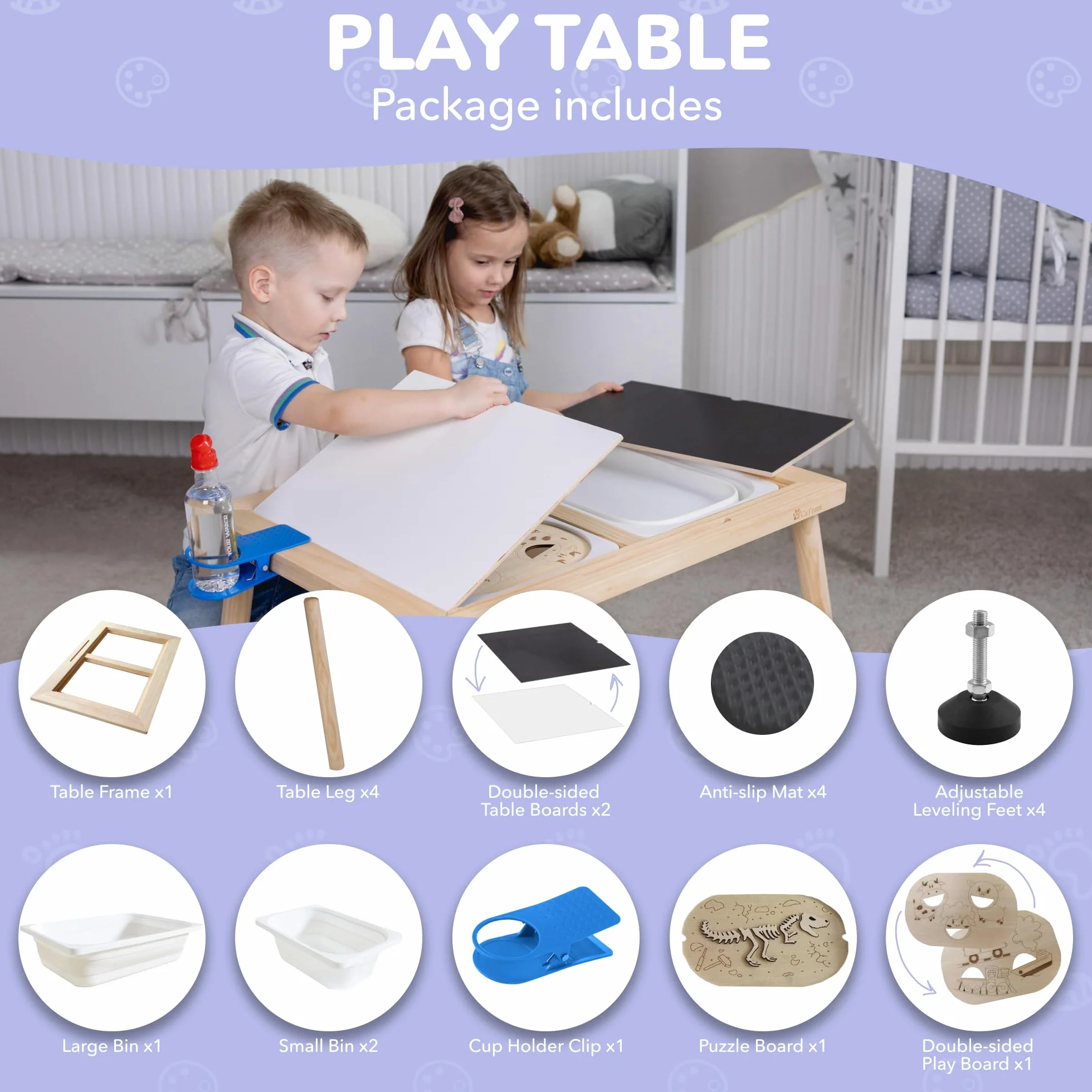 Cateam Mesa Sensorial Niños y Pequeños - 3 Contenedores de Almacenamiento Plegables - Insertos de Rompecabezas Educativos de Madera - Mesa de Actividades con Arena para Jugar con Tapas