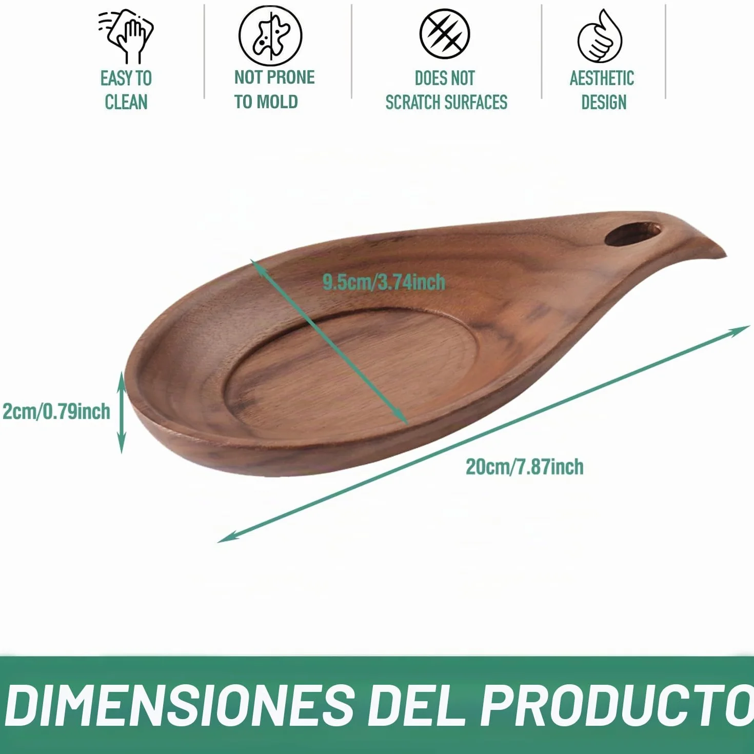 Reposa cucharas cocina, Soporte Utensilios de Cocina de Madera, Soporte para Cuchara Resistente al Calor,soporte perfecto para espátulas, cucharas, pinzas y más (nuez-1Pcs, nuez-1Pcs)