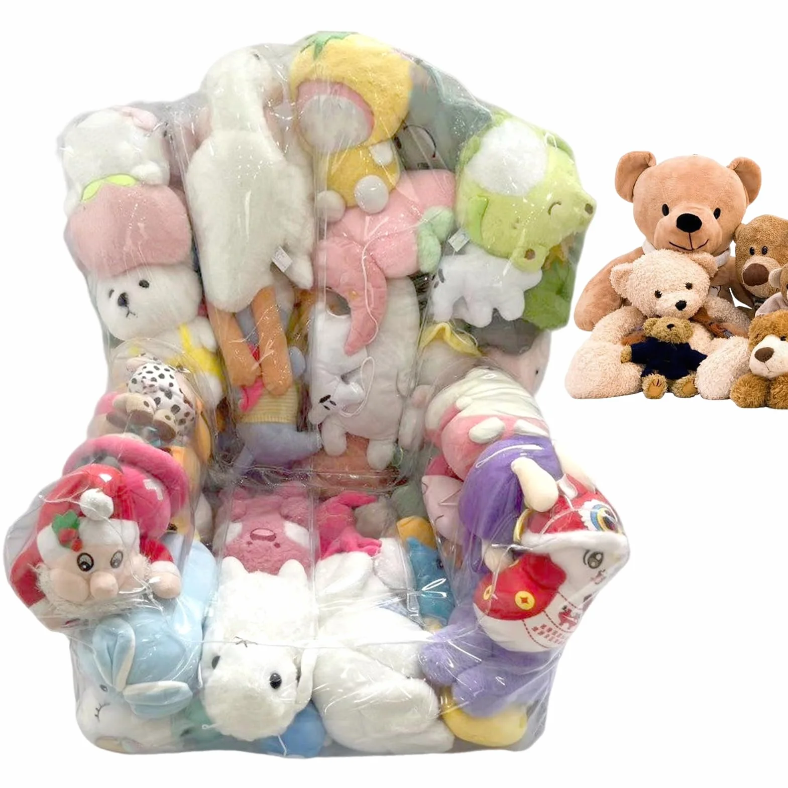 Almacenamiento De Peluches Puf - Saco Almacenamiento Peluches Transparente,Gran Sofá con Cremallera para Sala Cuarto Juego Aula Niños Niñas Jóvenes Preescolar