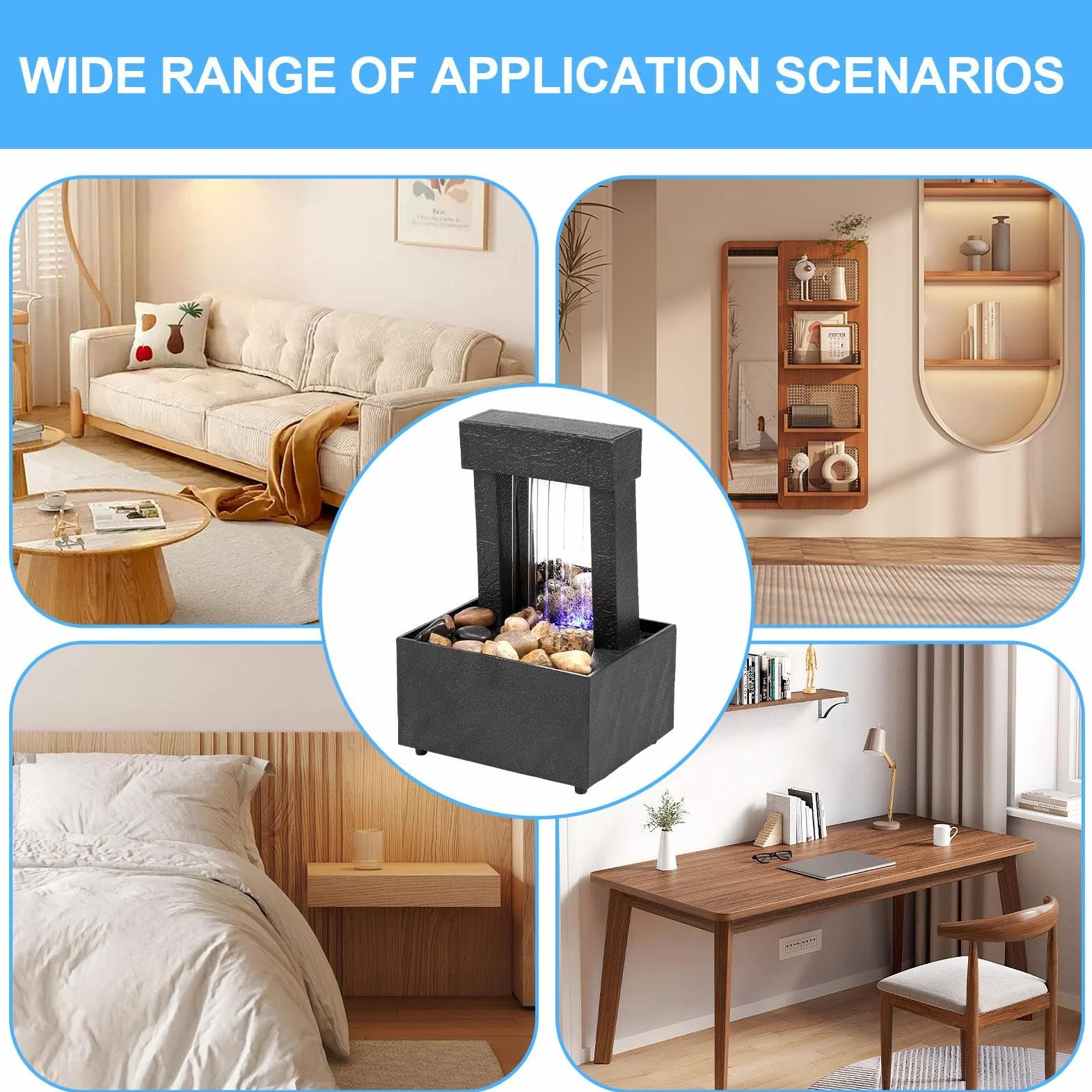 Fuente De Cascada Interior,Fuente De Agua De Mesa - Fuente de Mesa con Elemento acuático de relajación,Fuente de Escritorio de meditación Zen Feng Shui para decoración de Espacios Interiores