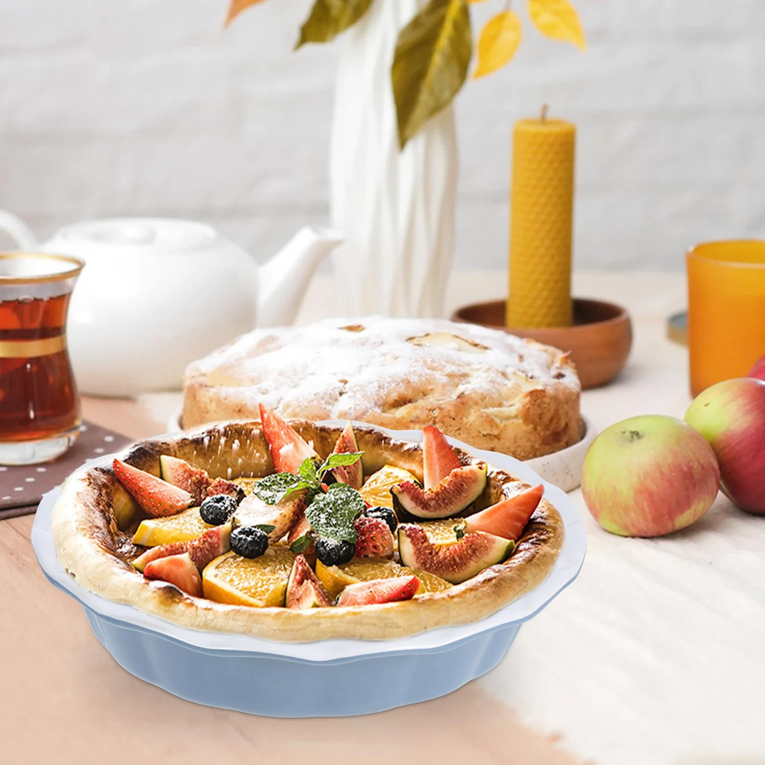 Sosoport Molde para Hornear Tartas de Cerámica Redondo, Antiadherente y Fácil de Limpiar, Fuente Profunda Adecuado para Pizza y Pastel de Calabaza en Cocina