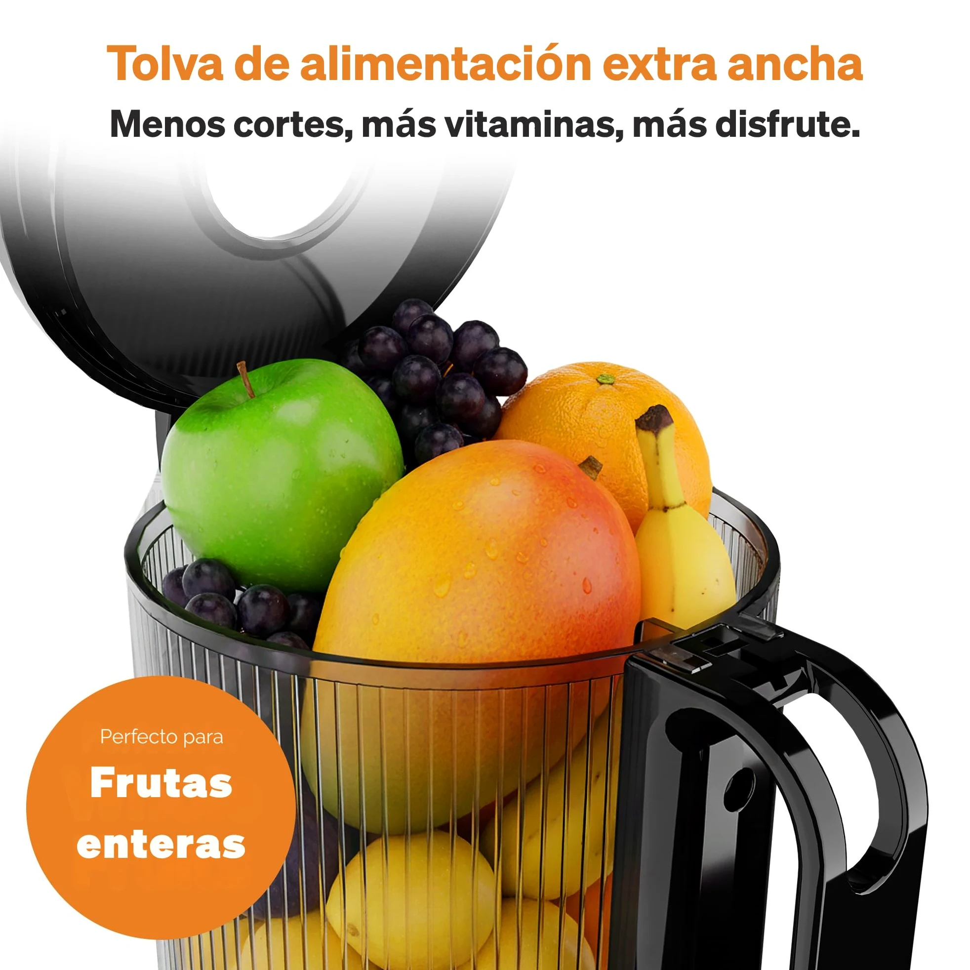 Extractor de Zumos 250 W, Slow Juicer de Prensado en Frío con Tolva XXL de 130 mm para Frutas y Verduras Enteras | Sin BPA | Función Inversa | Incluye 2 Vasos, Cepillo y Recetas de Zumo