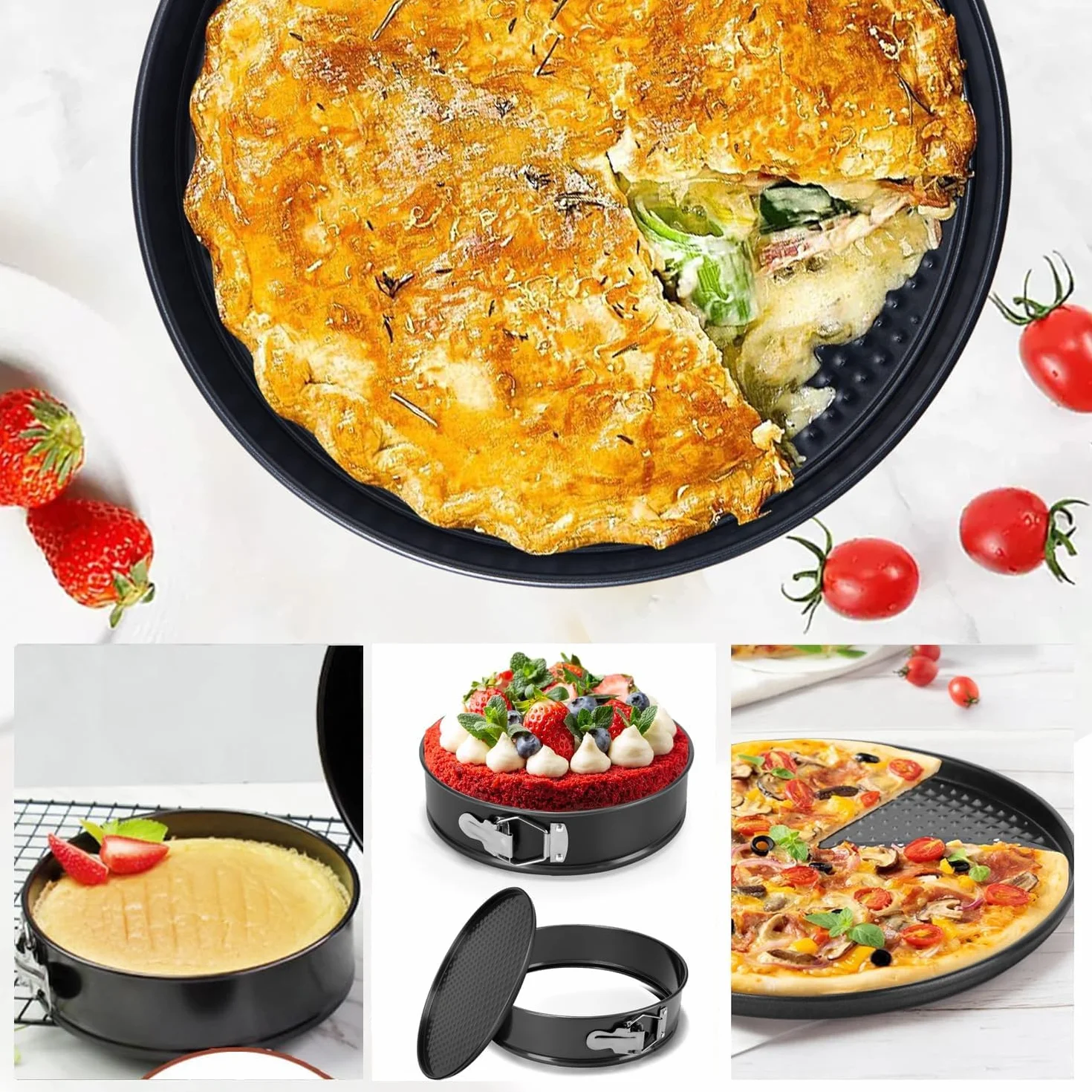 YXHZVON 3 Piezas Moldes para Pasteles Redondos, Molde para Pasteles Redondo de 18/20/22 cm, Juego de Moldes Antiadherentes de Acero Inoxidable para Repostería, Pasteles de Mousse (Negro)