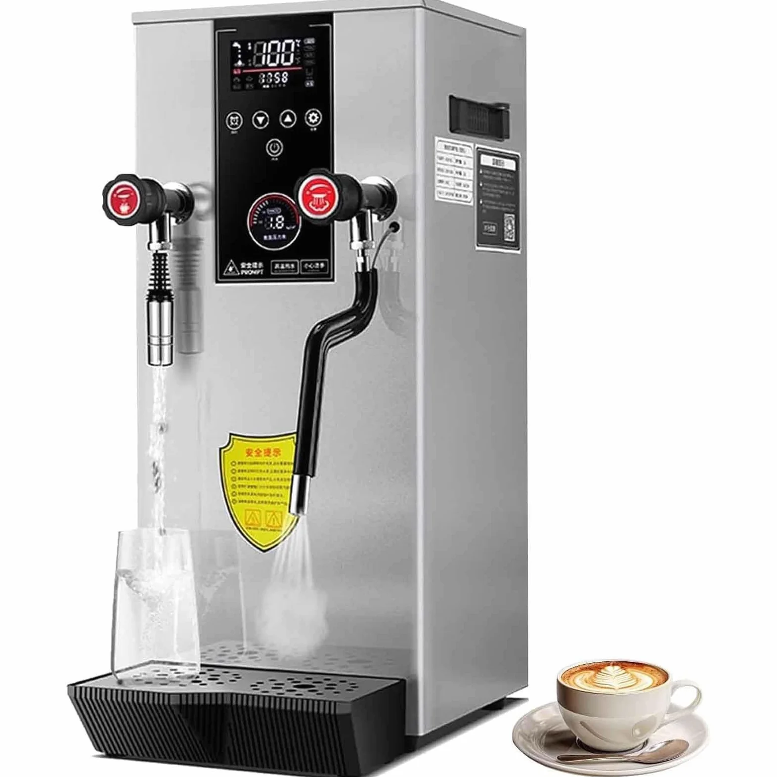 Espumador de leche comercial con válvula de vapor de 360°, 5 ajustes de temperatura y pantalla LED, ideal para espumar leche para té, chocolate caliente, capuchino y café con leche.
