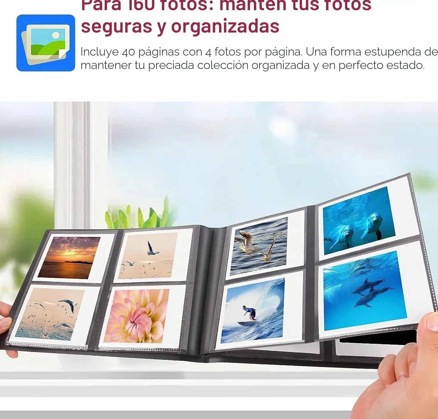 Álbum de fotos de 160 hojas para Fujifilm Instax Wide 400/300. Apta para cámaras instantáneas Polaroid Now/Now +/OneStep/OneStep 2, impresora POP/Lab y película i-Type/600/SX-70 (Negro)