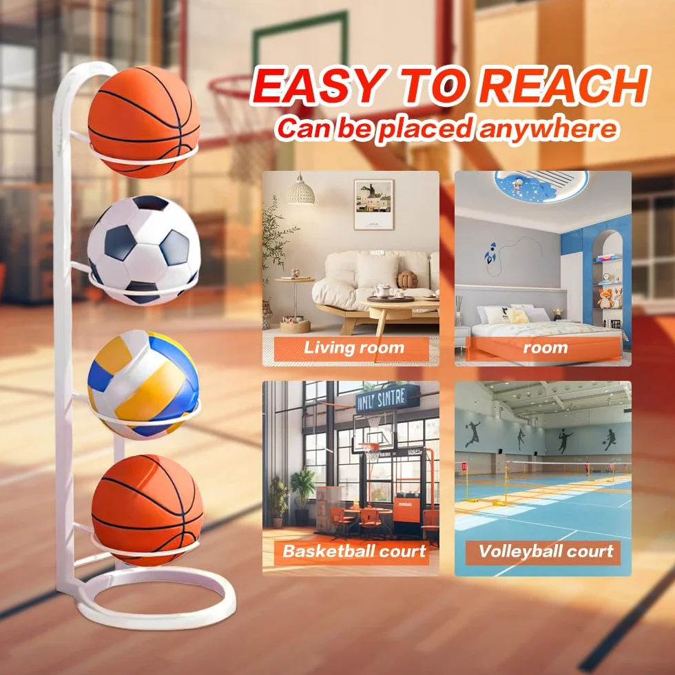 Estante de Almacenamiento de Pelotas 4 Niveles, Soporte Vertical Extraíble para Balón de Fútbol y Baloncesto