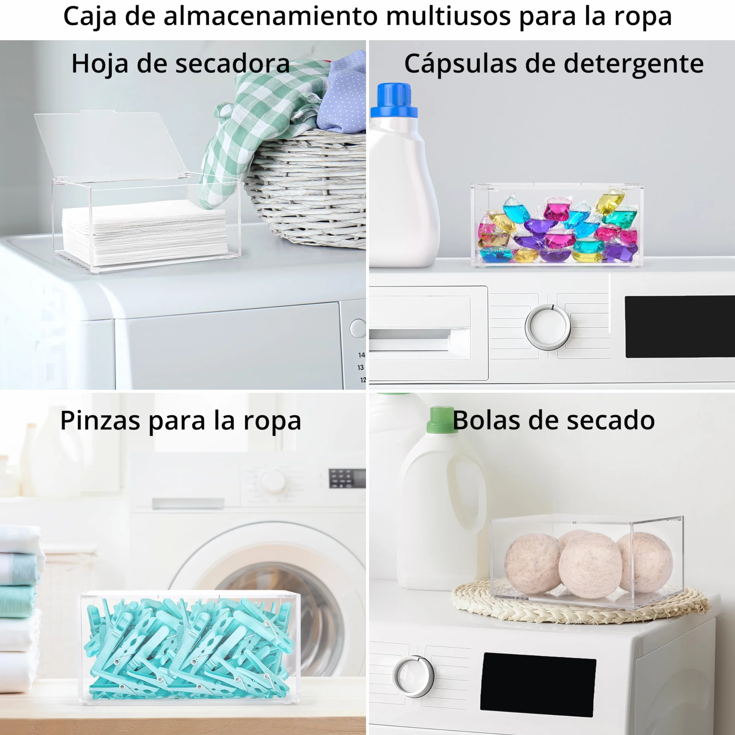Winter Shore Soporte Metacrilato para Productos de la Secadora- Caja Acrilico Transparente con Tapa Artículos de Limpieza, Alfileres y Más - Dispensador Metacrilato Rectangular Capacidad Máxima 1,8 L