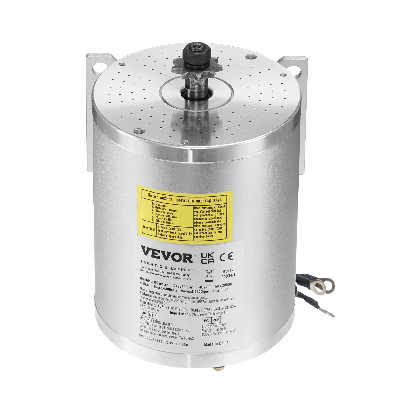 VEVOR Kit de Motor Eléctrico sin Escobillas de CC 2000 W 48 V 4300 RPM con Controlador de Velocidad