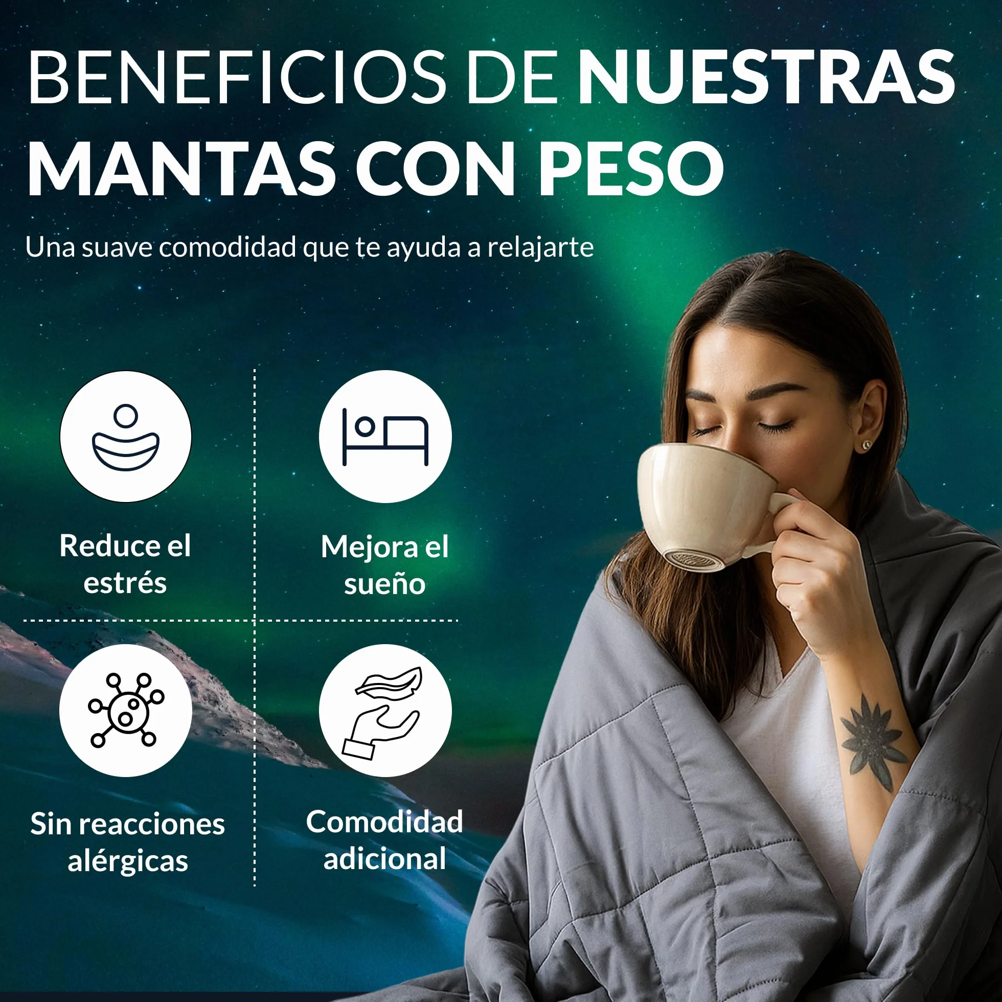 Polar Night Manta Pesada para Adultos - con Perlas de Vidrio, Microfibra, Norma Oeko-Tex® 100 - Transpirable, hipoalergénica, Incluye bucles de Cobertura - 150 x 200 cm, 5-13kg (5) (150 x 200 cm, 9)
