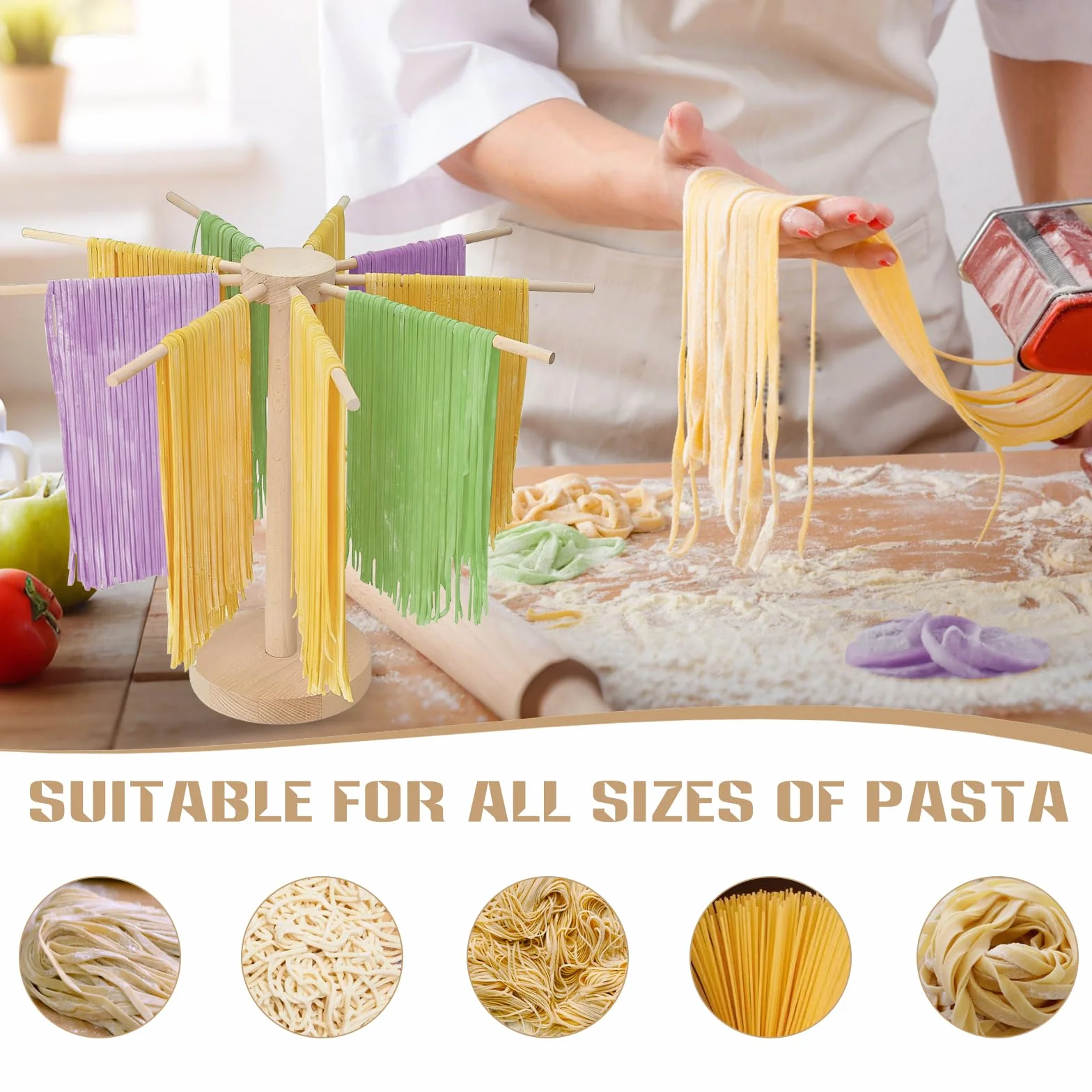 WMLBK Secador de pasta de madera, plegable, con 9 brazos desmontables, para secar pasta de 4,5 kg