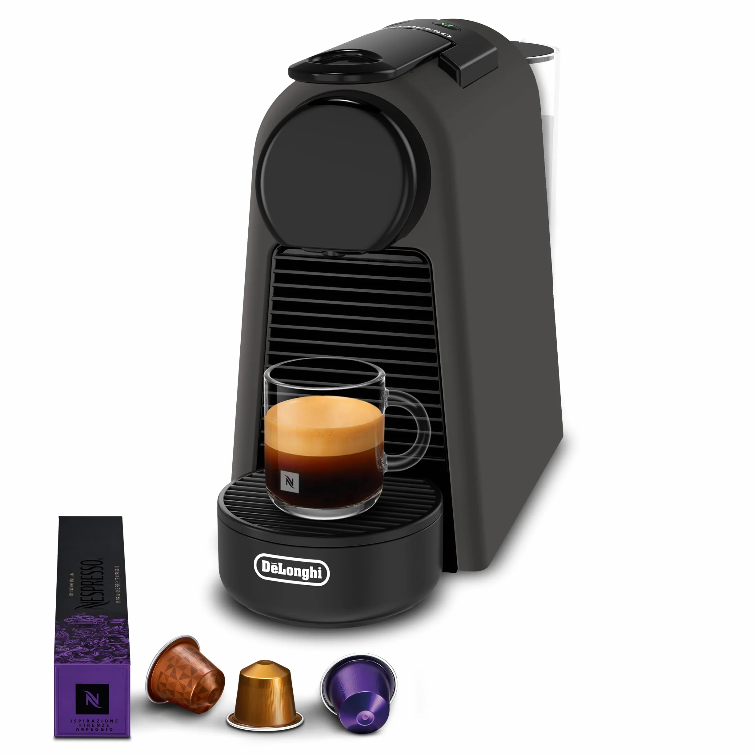 De'Longhi Nespresso Essenza Mini EN85.BKMT, Máquina de Café Automática, Máquina de Cápsulas para una Taza, Set de Bienvenida Incluido, Diseño Compacto, Presión 19 Bares, 1150W, Negro Mate