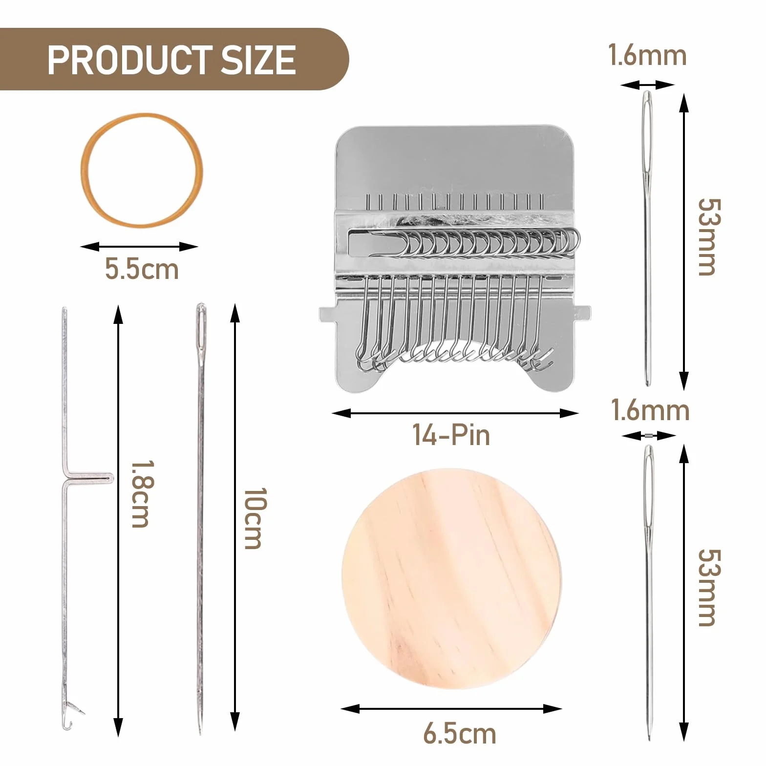 Kit de Telar, Telar Pequeño para Tejer Máquina de Tejer en Telar de Madera Herramienta para Zurcir Manualidades para Tejer y 4 Aguja de Tejer para Remendar Jeans Calcetines y Ropa (14 Hooks)