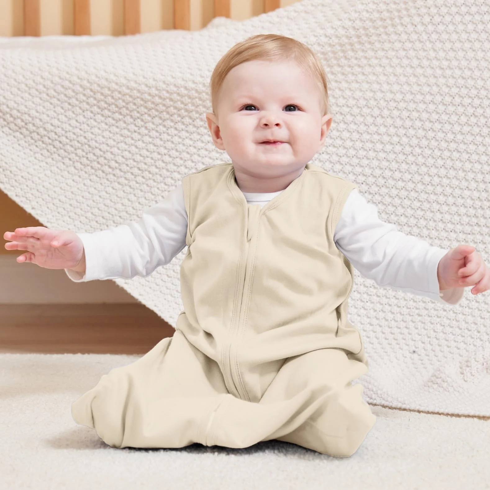 Saco de Dormir para Bebé 0-6 Meses 0.5 Tog Algodón 3 Paquetes Transpirable 58-66cm Albaricoque
