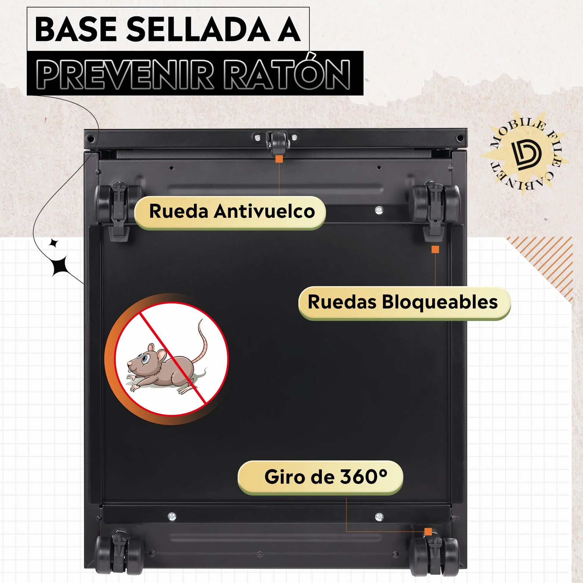DEVAISE Carro Archivador con Cajones Bloqueables, Mueble Bajo Escritorio Metálico para Impresora, 3 Cajones & Ruedas Giratorias Bloqueables, Negro