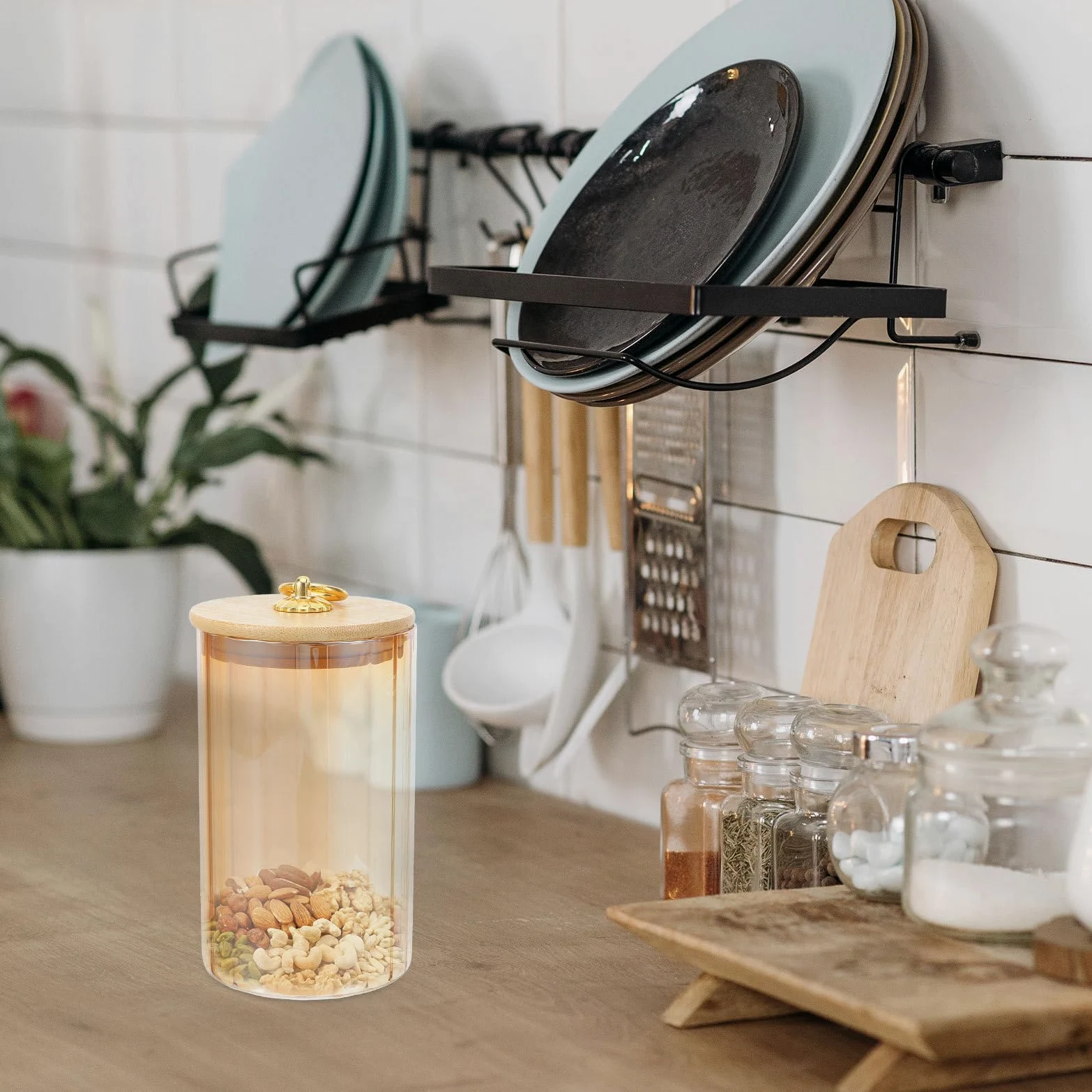 Gatuida 3 Piezas Recipiente de Vidrio con Tapa Hermética para Almacenar Alimentos, Diseño Vintage con Tapa de Madera, Capacidad 750ml Adecuado para Uso Diario en Cocina