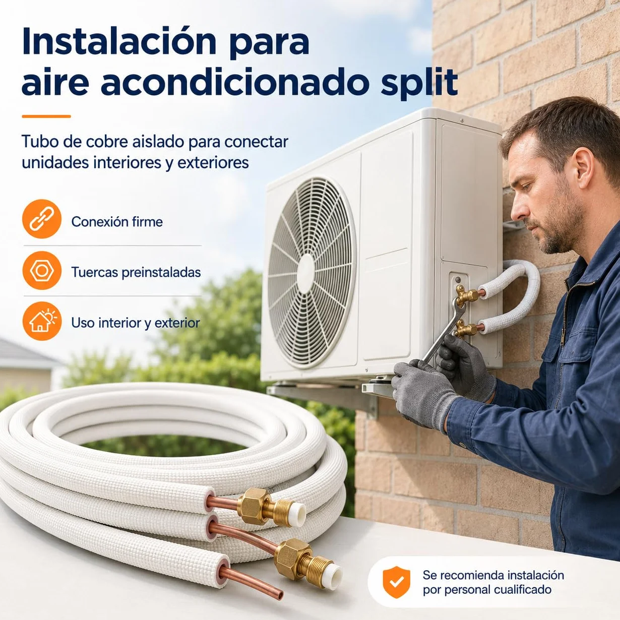 Kit de Tubería de Cobre Aislada para Aire Acondicionado Split, 1/4" y 3/8", Compatible con R32, R410A y R407C, Tubo Frigorífico con Tuercas (300, Centímetros)
