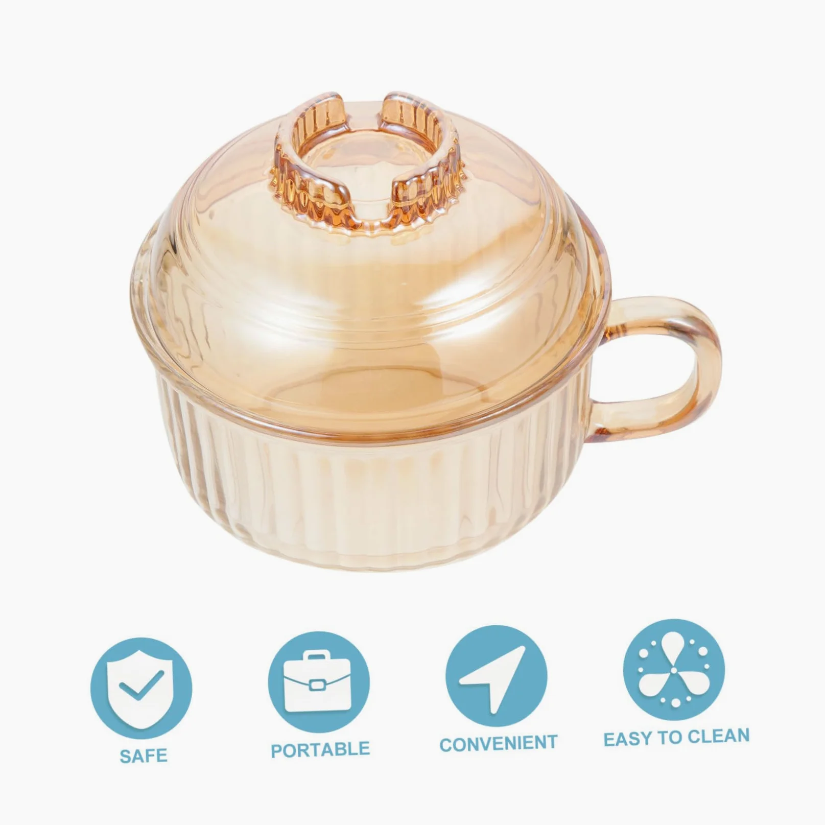 Tazón de Sopa de Vidrio con Asa y Tapa Ámbar con Diseño Vertical, Recipiente Práctico para Cocinar al Vapor, Apto Microondas, para Uso Doméstico y Estofados, Adecuado para Sopas